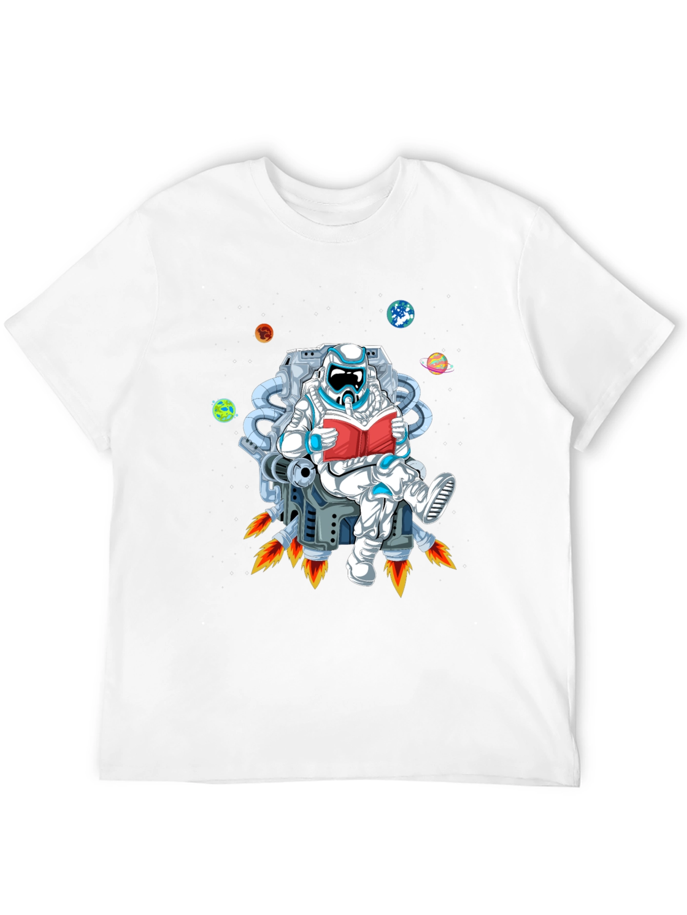 Astronaut Reading in Space Black T-Shirt