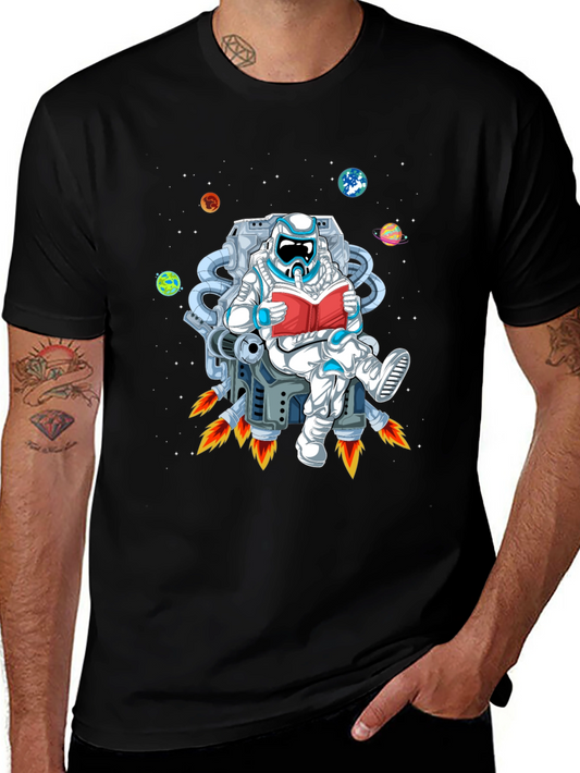 Astronaut Reading in Space Black T-Shirt