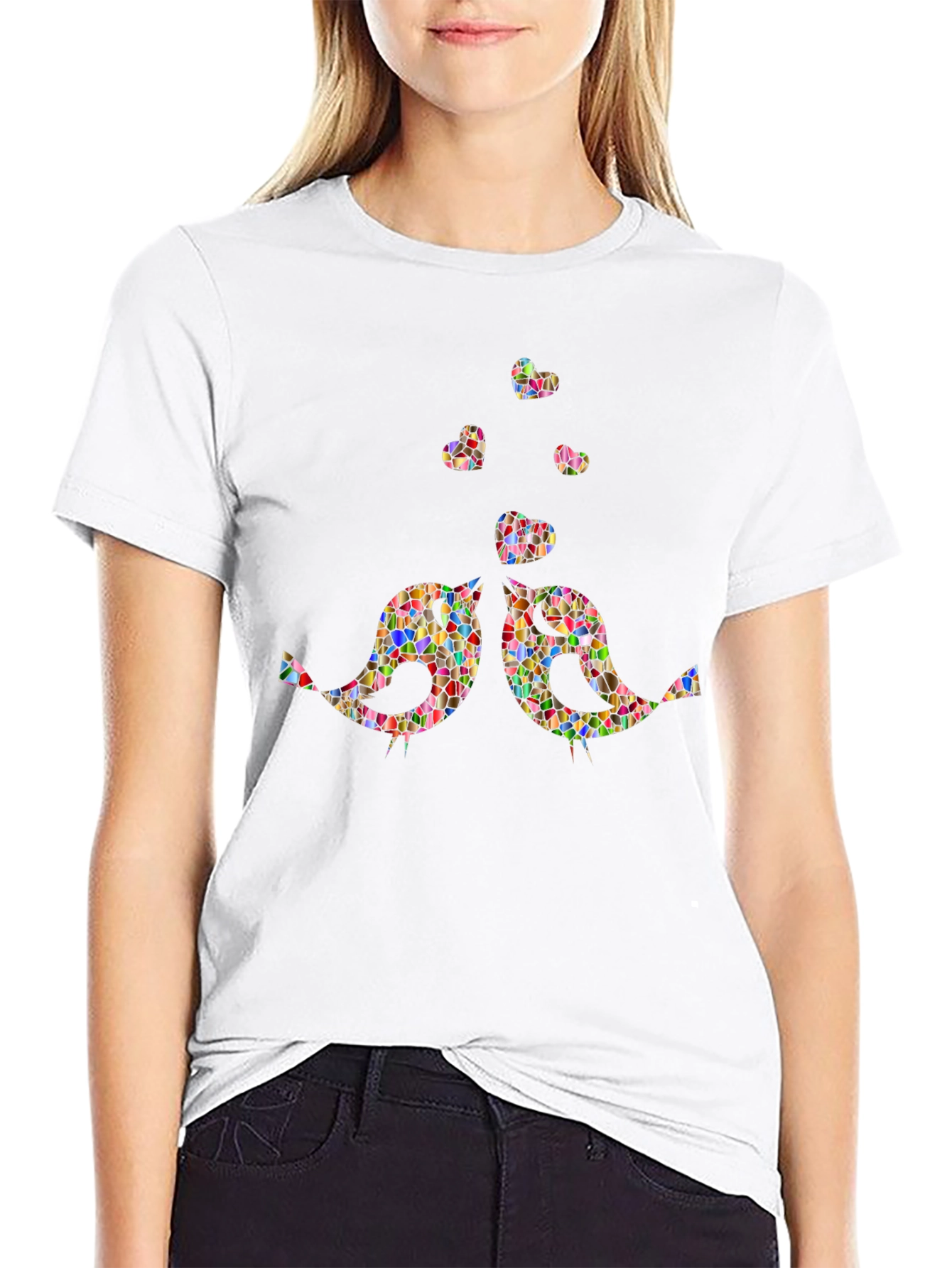Mosaic Birds & Hearts Graphic Tee