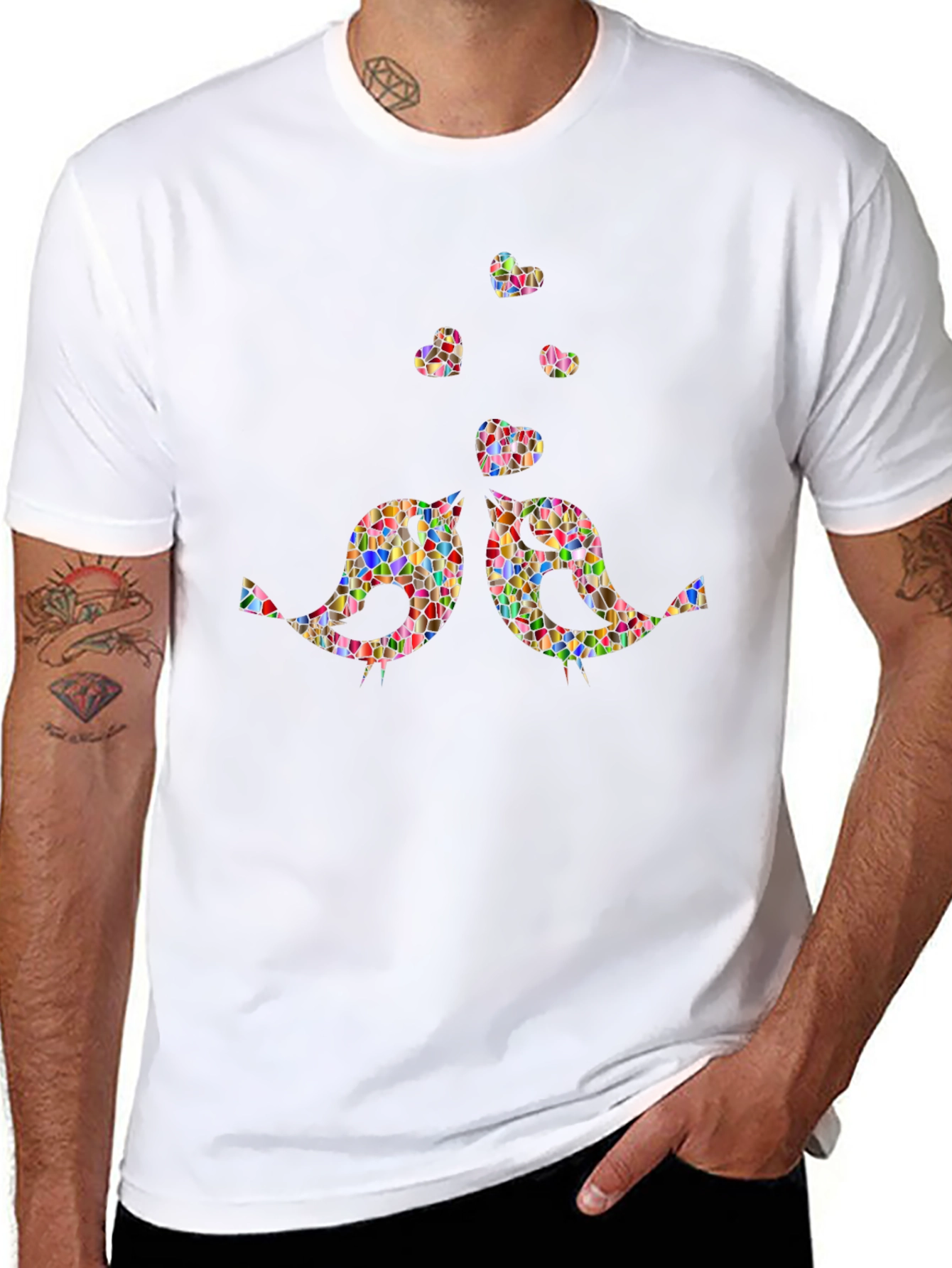 Mosaic Birds & Hearts Graphic Tee