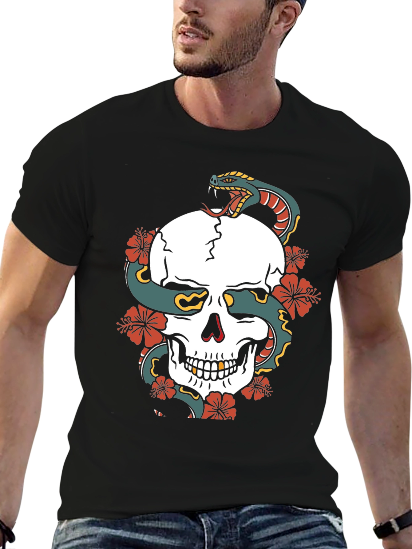 Skull & Snake Graphic Tee - Bold Streetwear Style