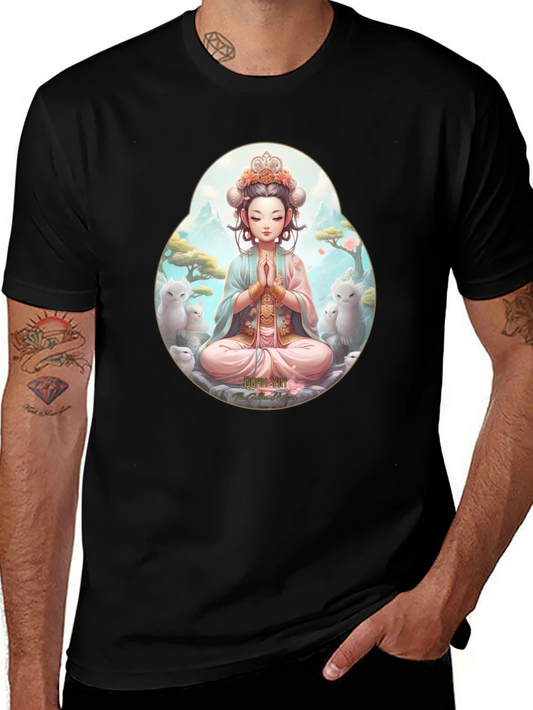 Zen Girl & Cat Black T-Shirt