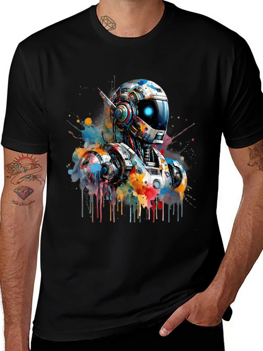 Abstract Robot Watercolor Graphic T-Shirt