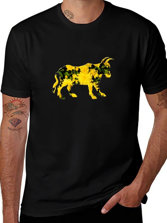 Floral Bull Graphic Black Tee