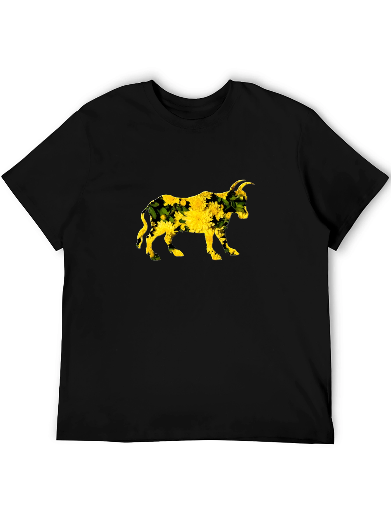 Floral Bull Graphic Black Tee