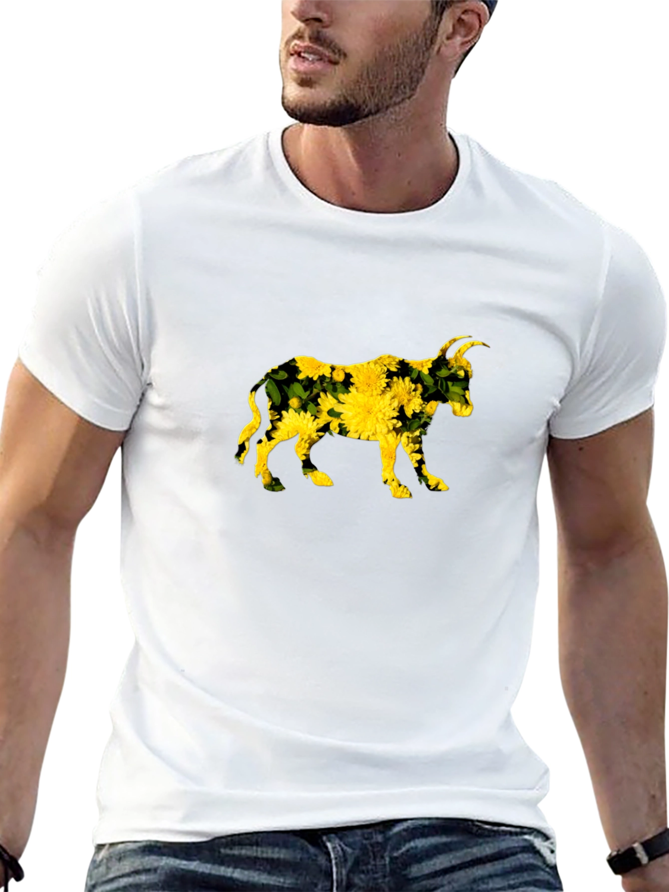 Floral Bull Graphic Black Tee