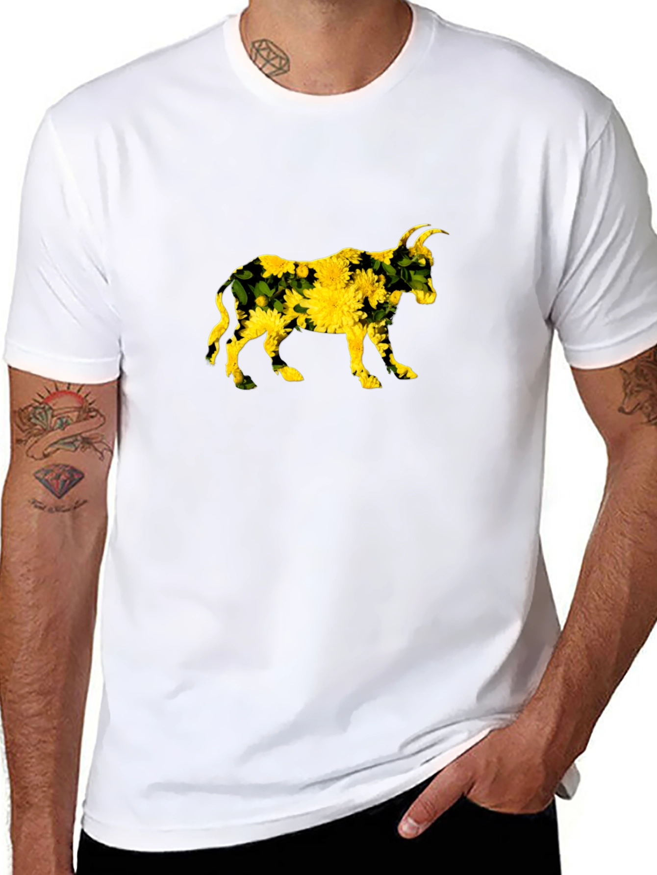 Floral Bull Graphic Black Tee