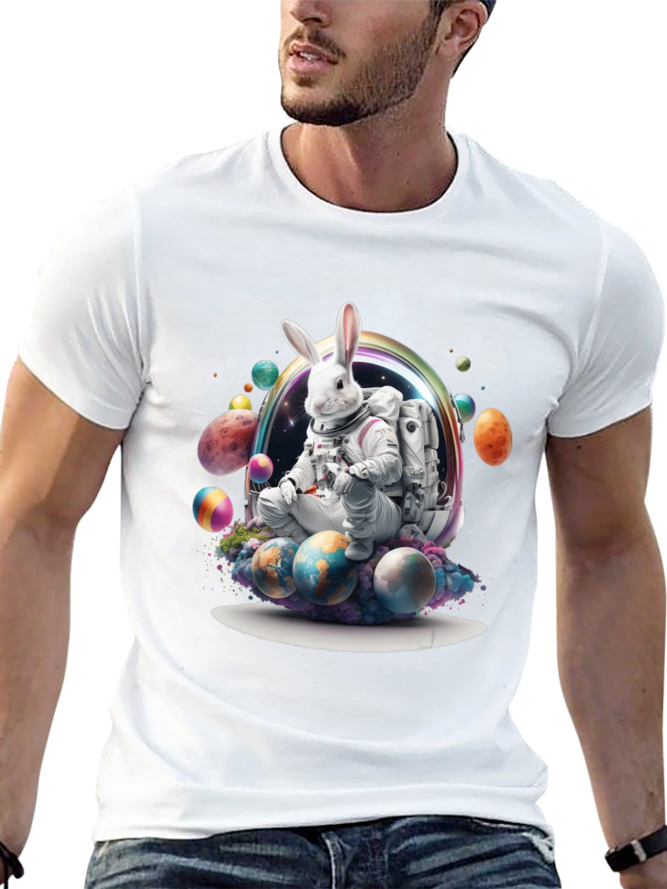 Space Easter Bunny Graphic T-Shirt