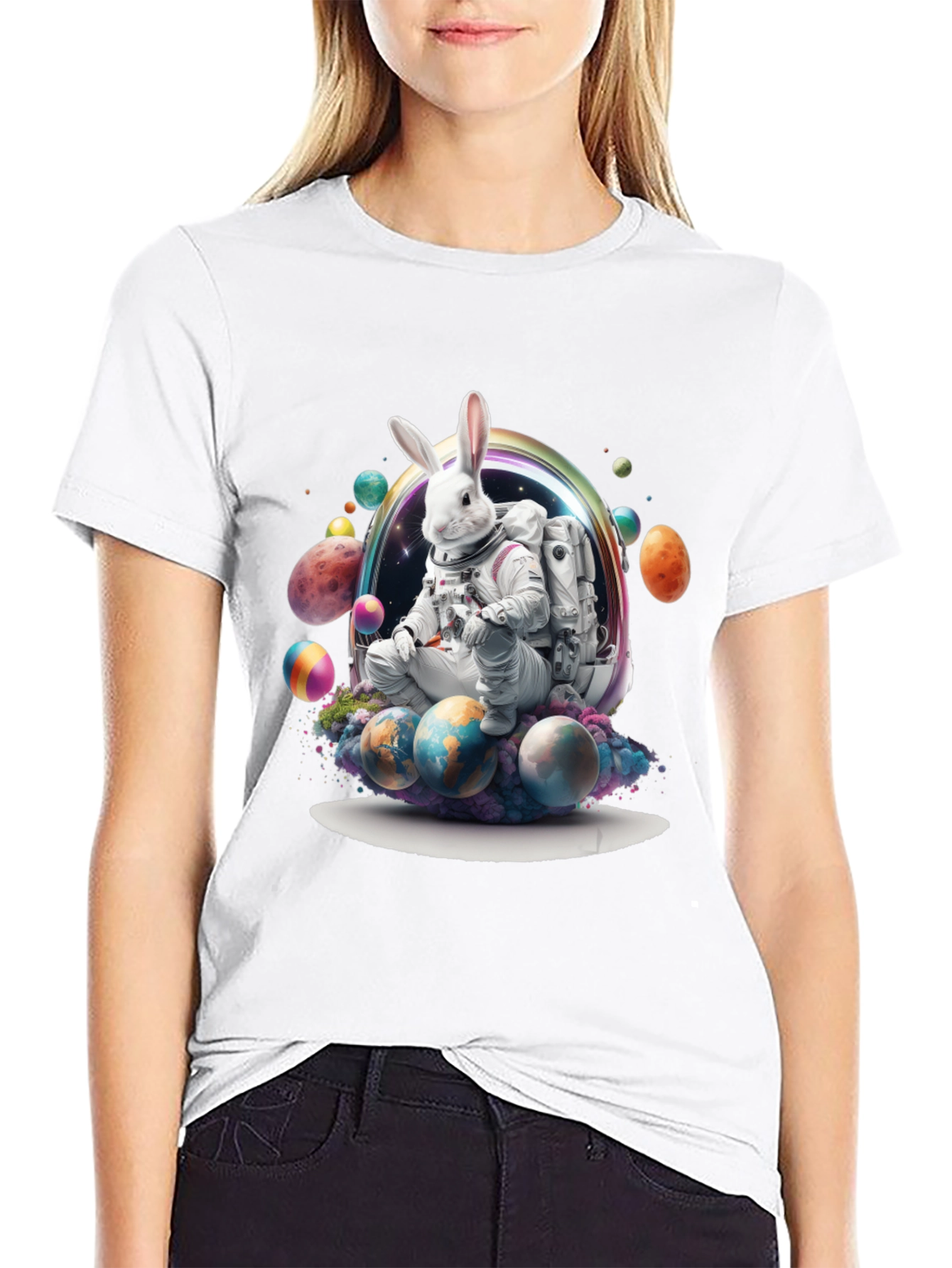 Space Easter Bunny Graphic T-Shirt