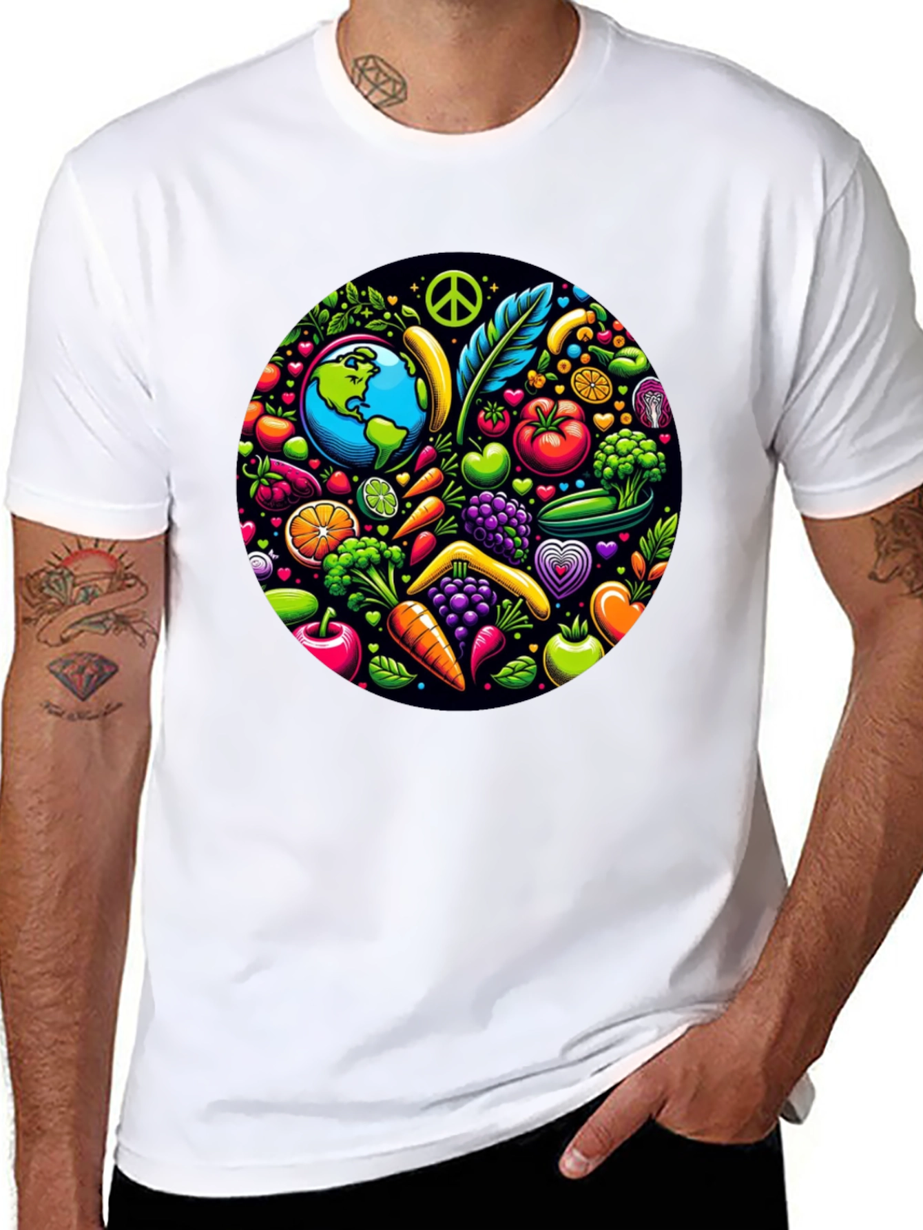 Vegan Earth T-Shirt: Peace Love & Veggies!