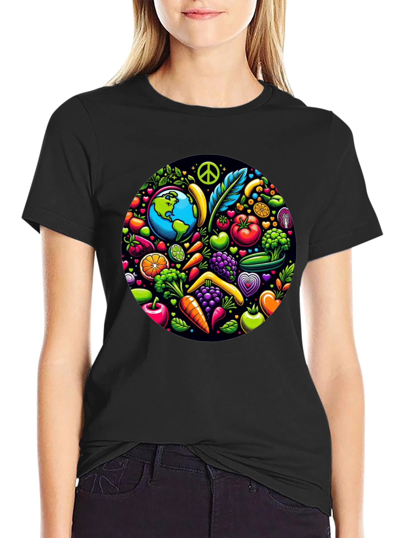 Vegan Earth T-Shirt: Peace Love & Veggies!