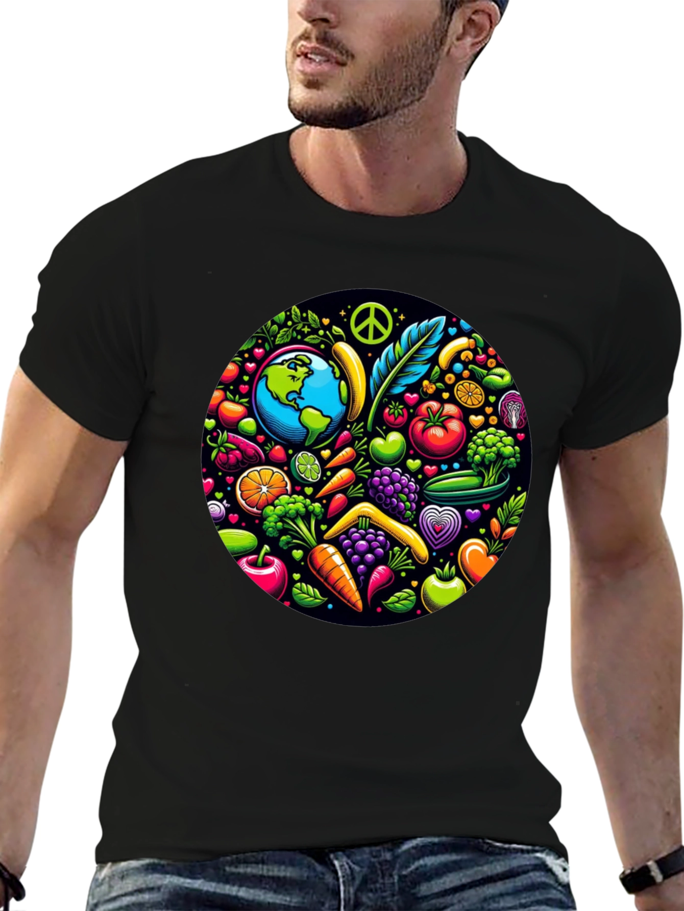 Vegan Earth T-Shirt: Peace Love & Veggies!