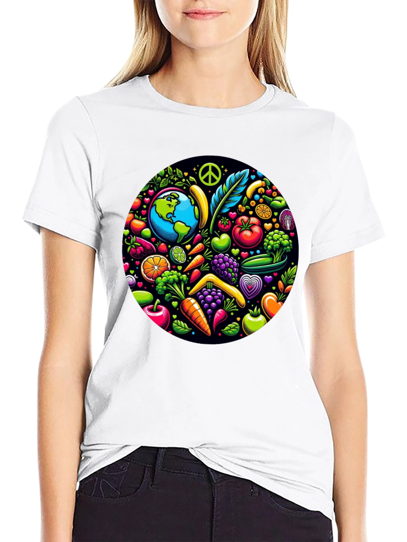 Vegan Earth T-Shirt: Peace Love & Veggies!