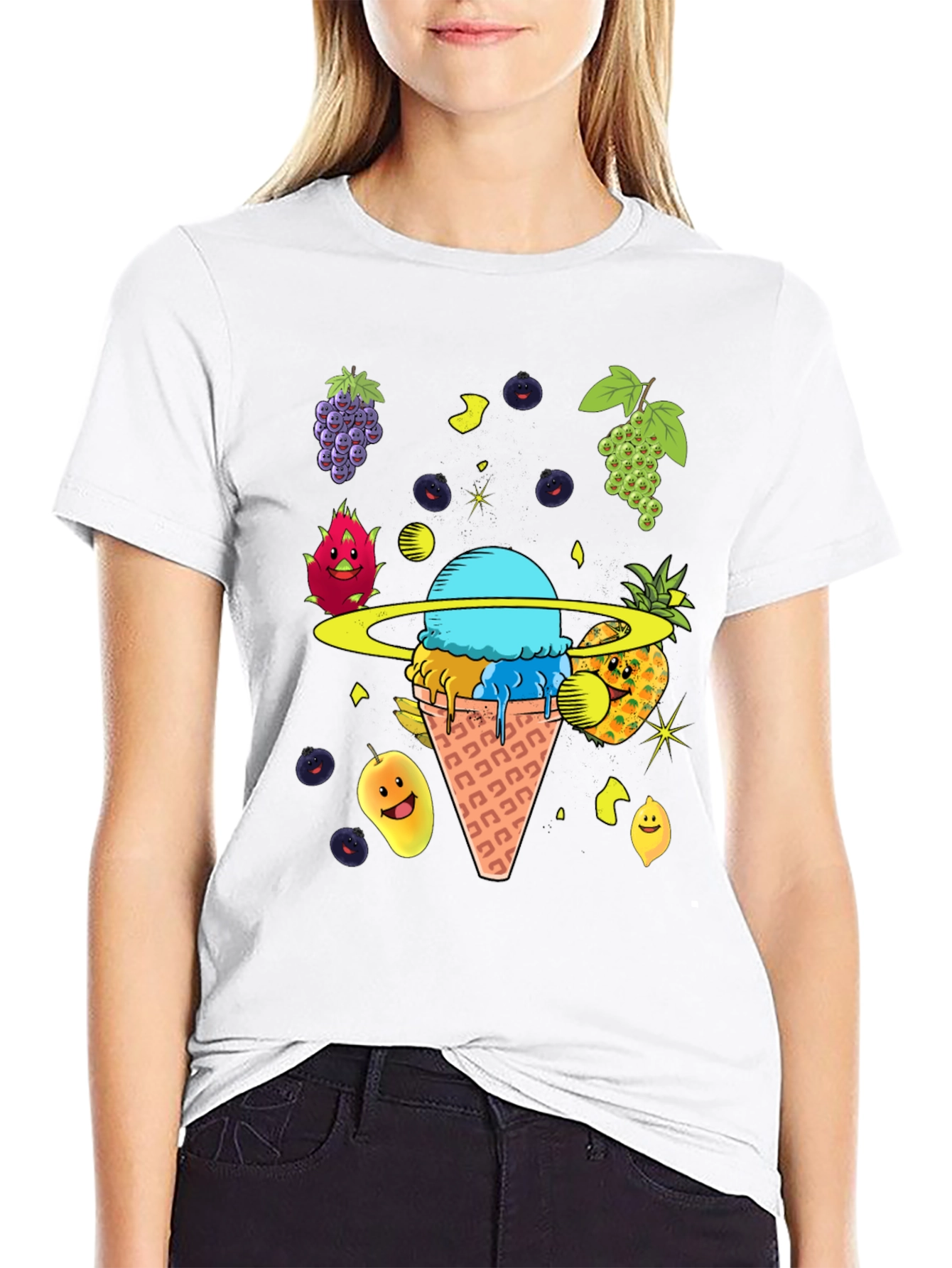 Fruit Ice Cream Planet Graphic T-Shirt
