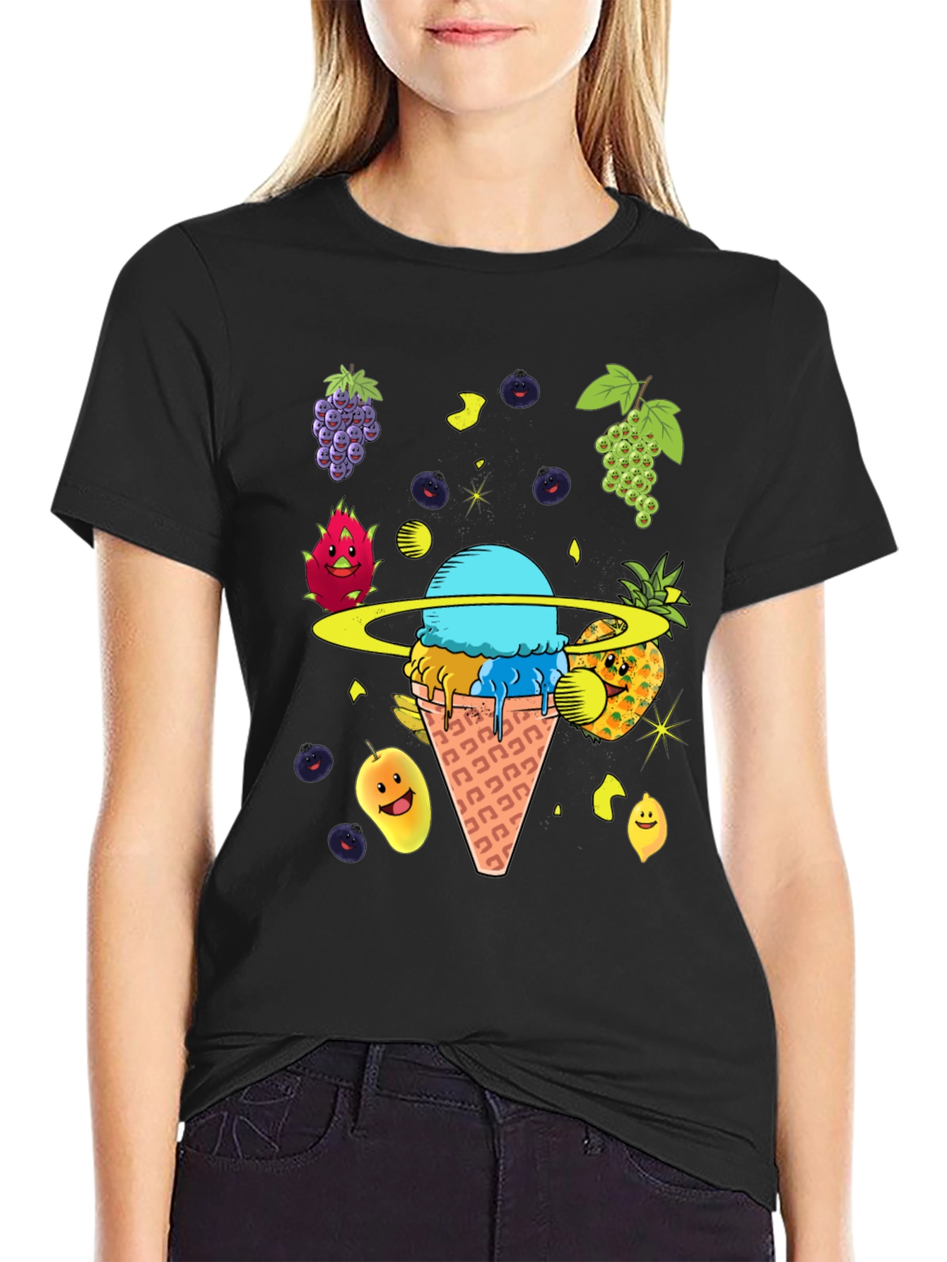 Fruit Ice Cream Planet Graphic T-Shirt