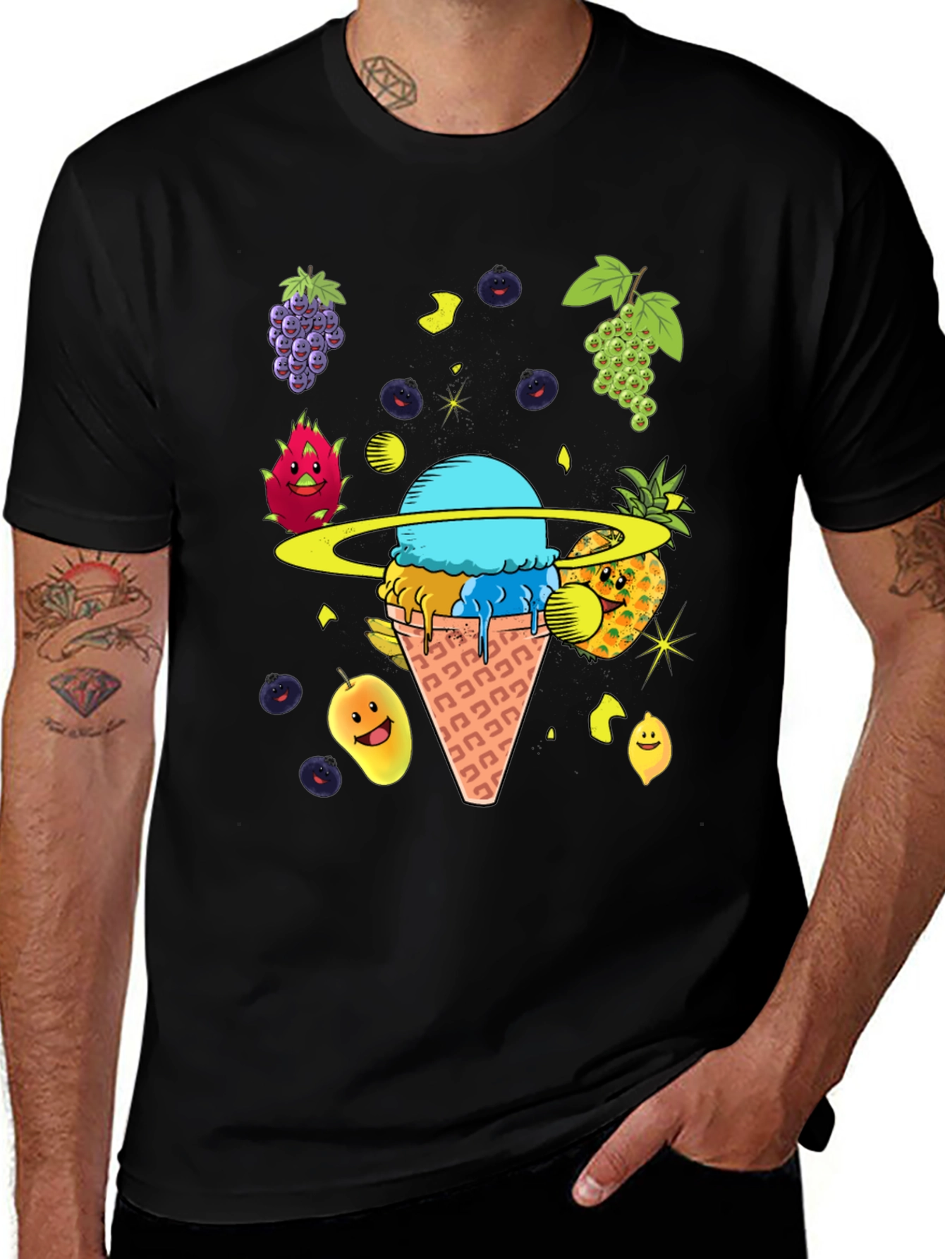 Fruit Ice Cream Planet Graphic T-Shirt