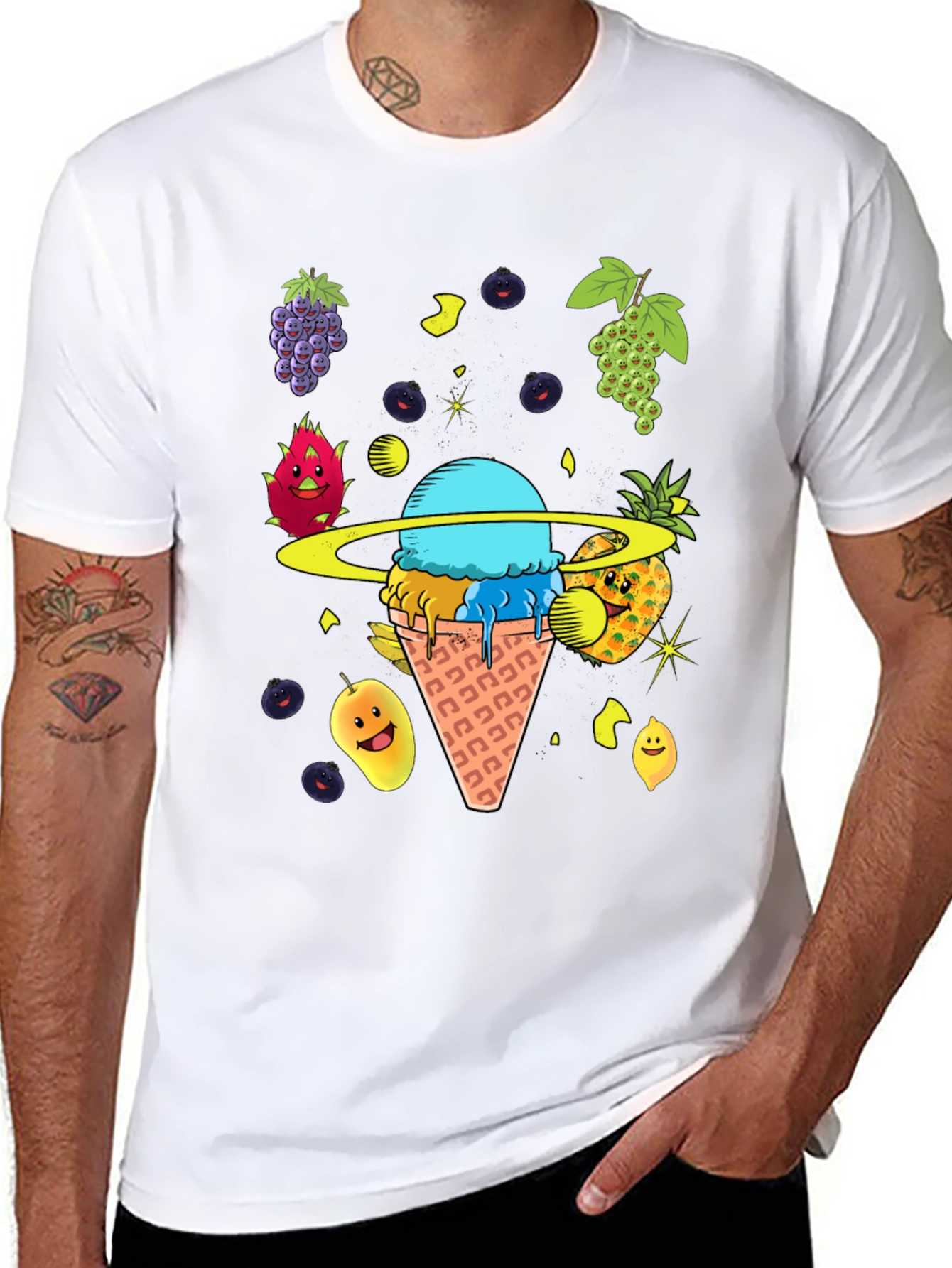 Fruit Ice Cream Planet Graphic T-Shirt