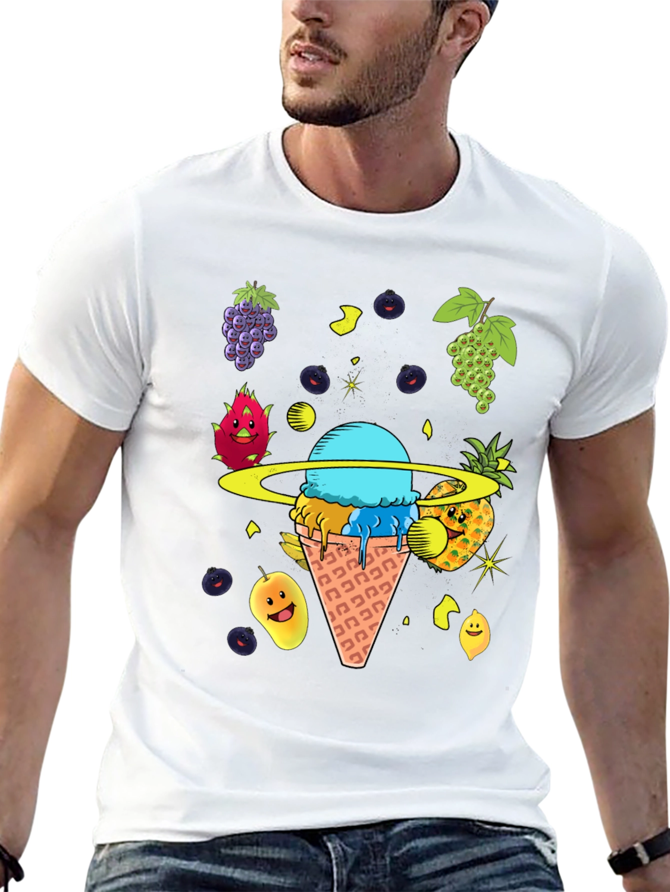 Fruit Ice Cream Planet Graphic T-Shirt