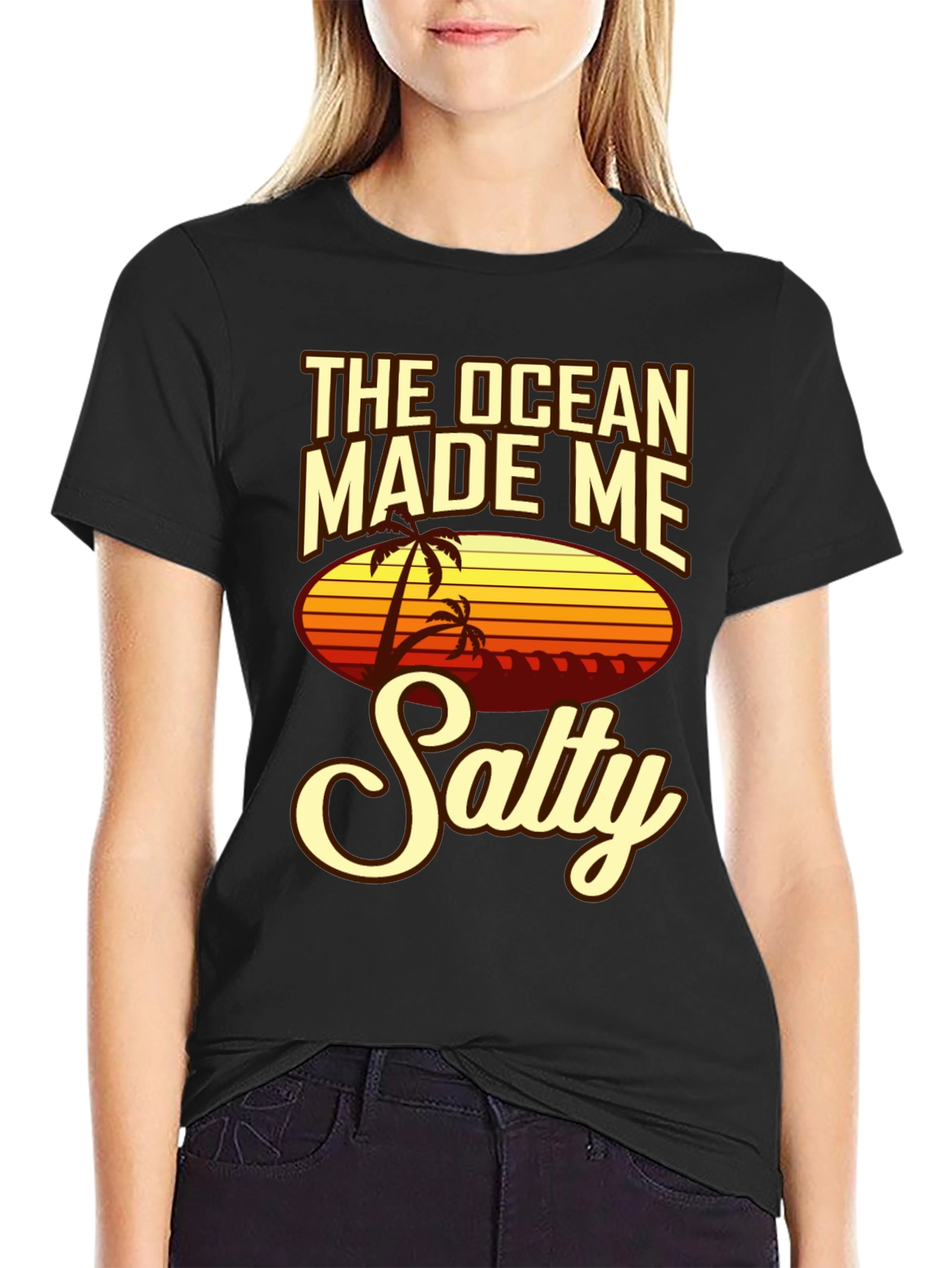 The Ocean Made Me Salty Black Graphic Tee