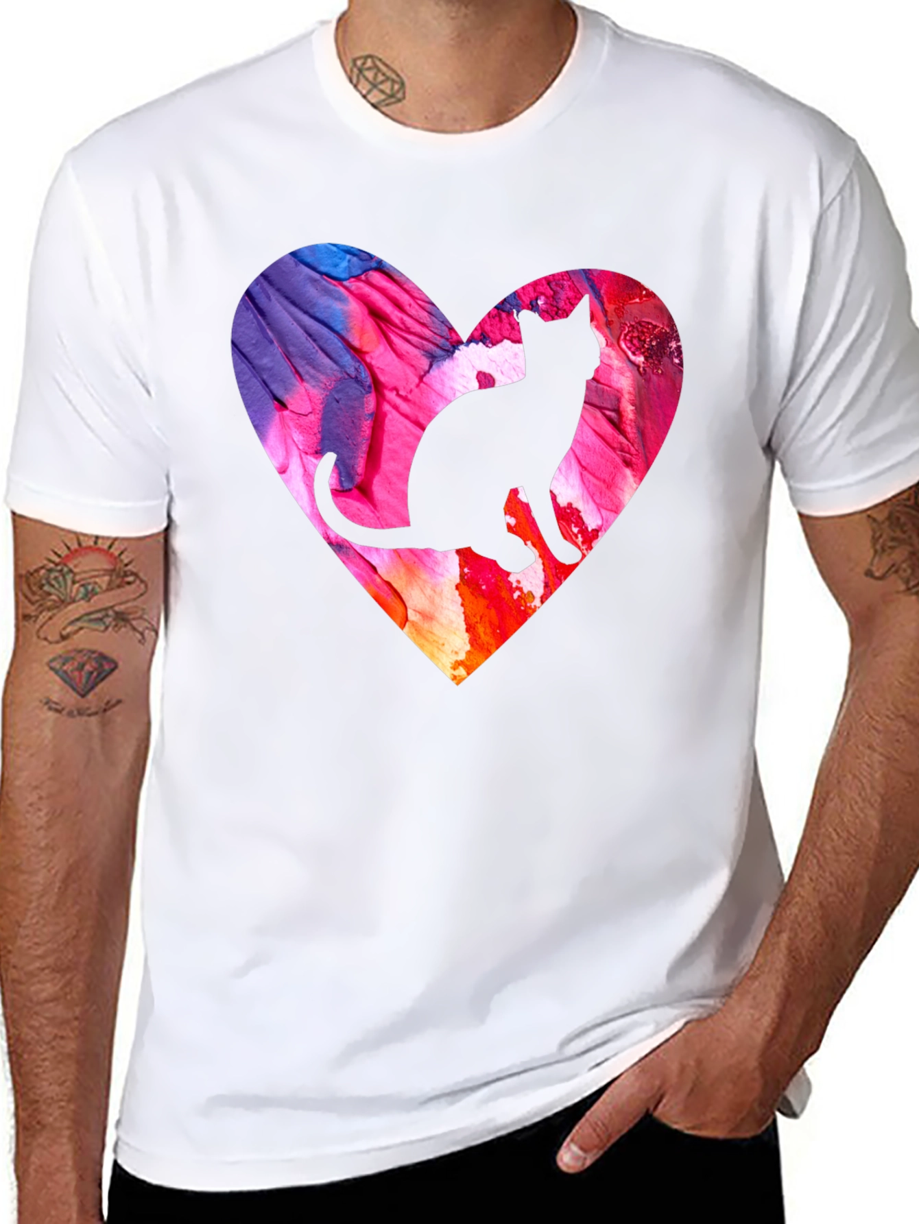 Cat Silhouette Heart T-Shirt