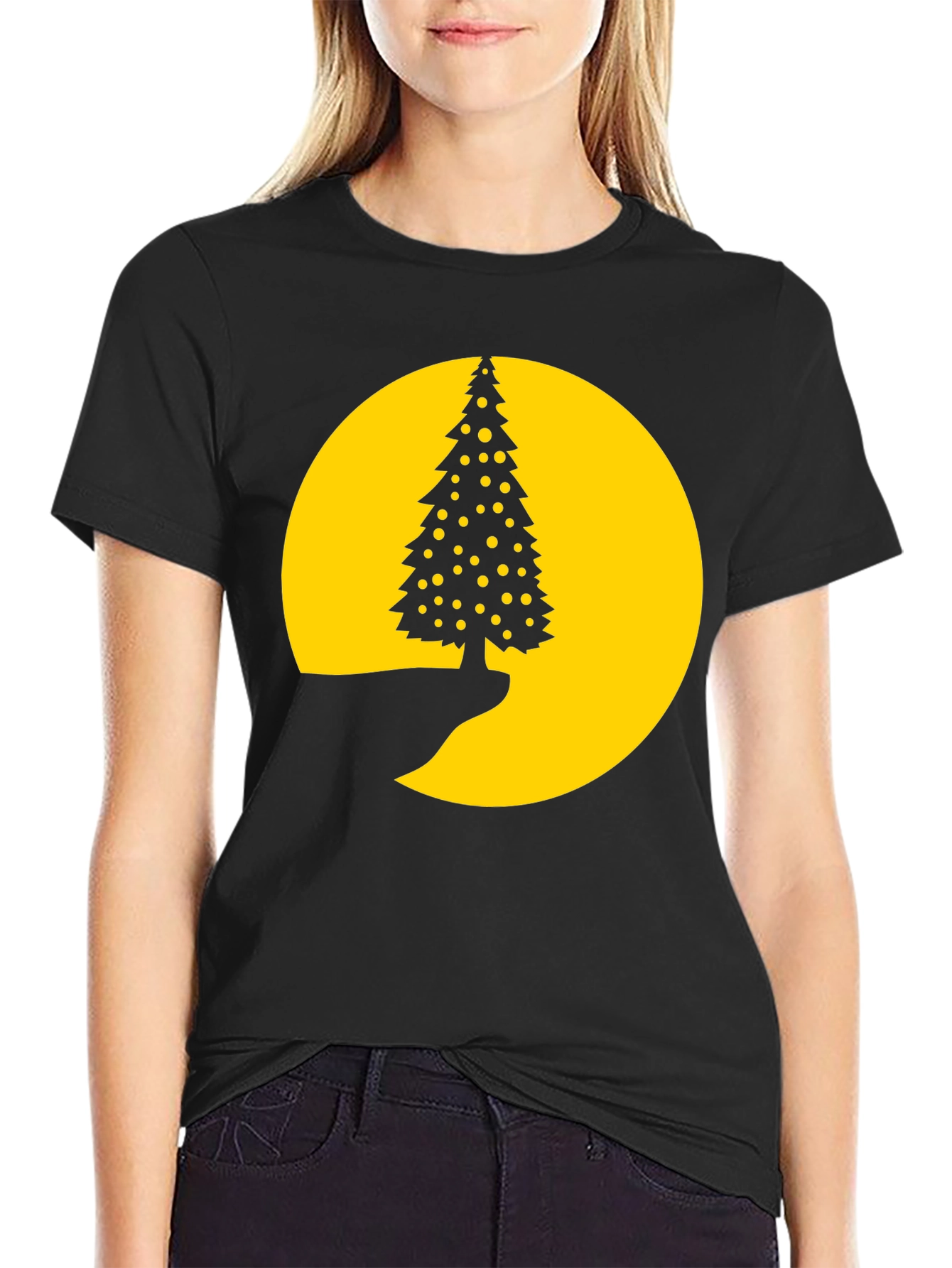 Christmas Tree Moon Graphic Tee - Black