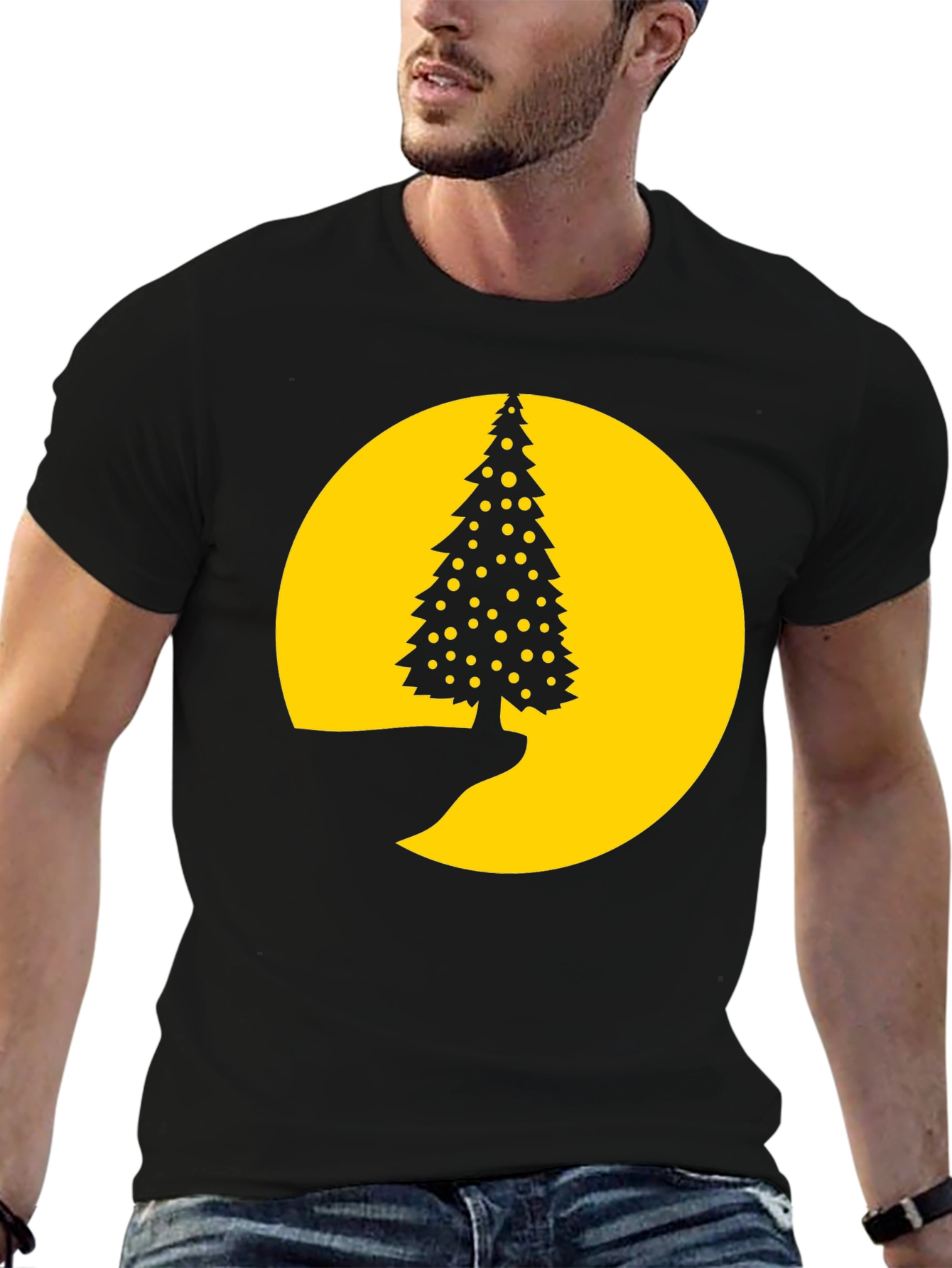 Christmas Tree Moon Graphic Tee - Black