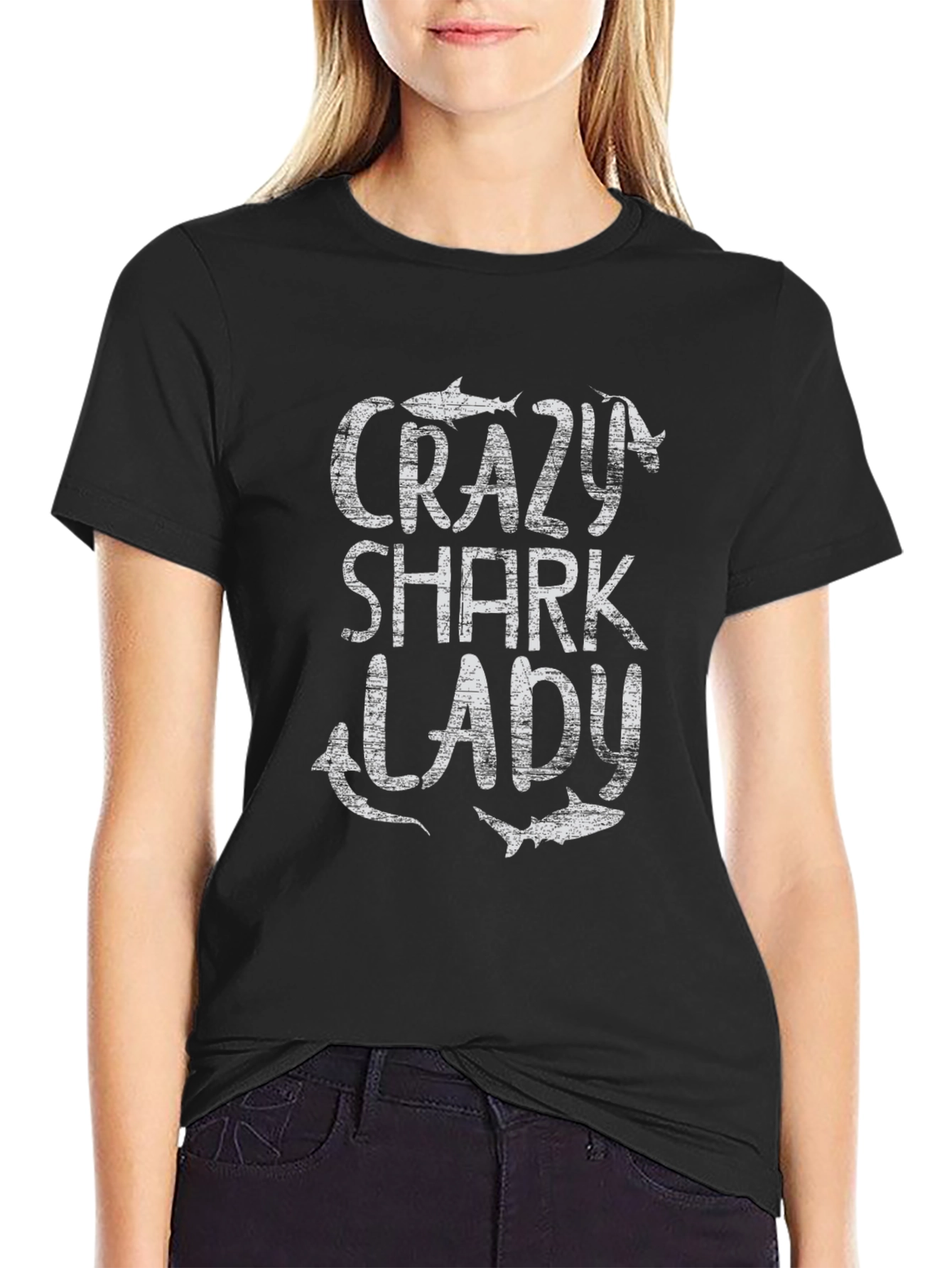 Crazy Shark Lady T-Shirt - Novelty Graphic Tee
