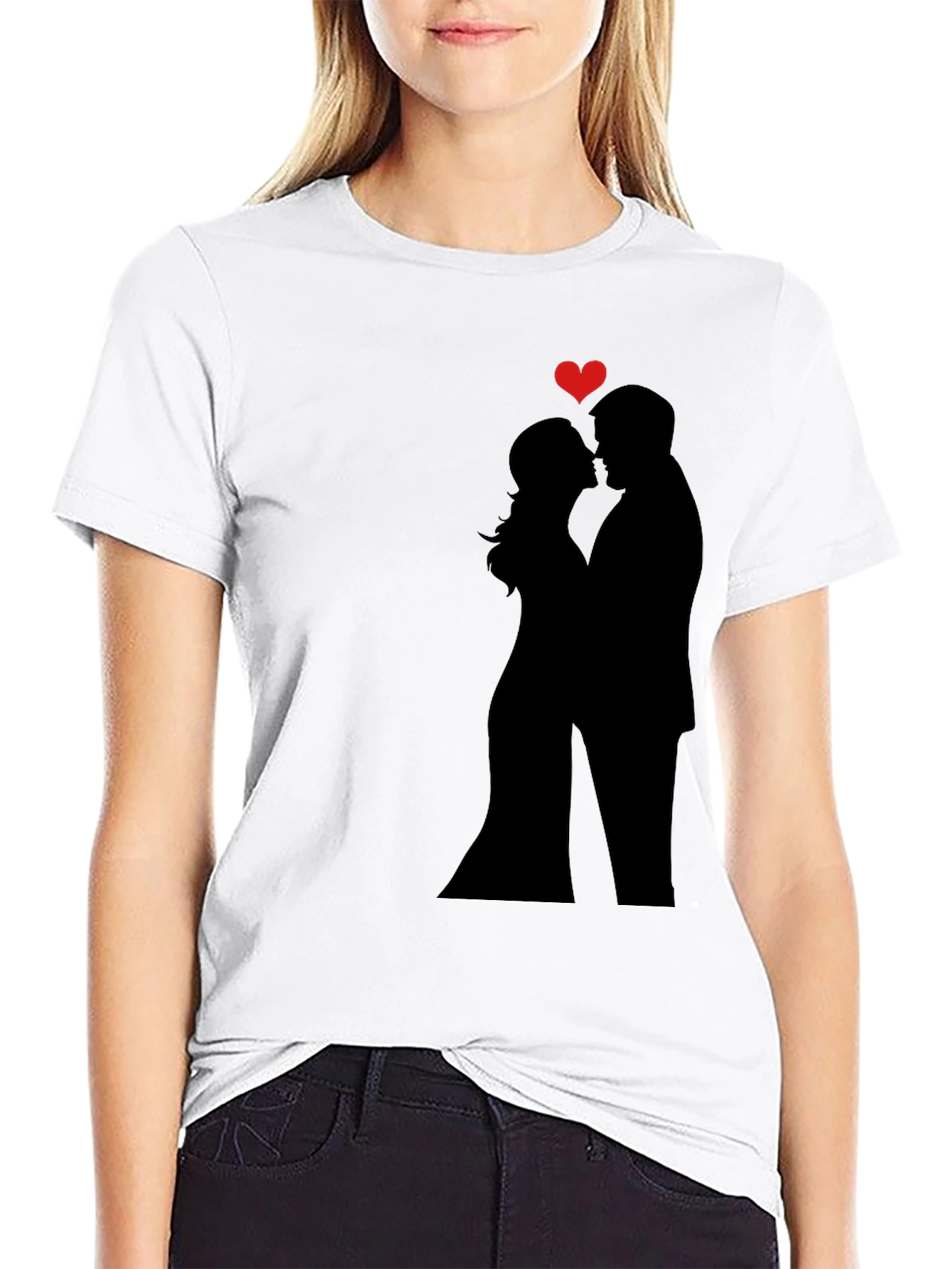 Romantic Couple Silhouette Tee - Black