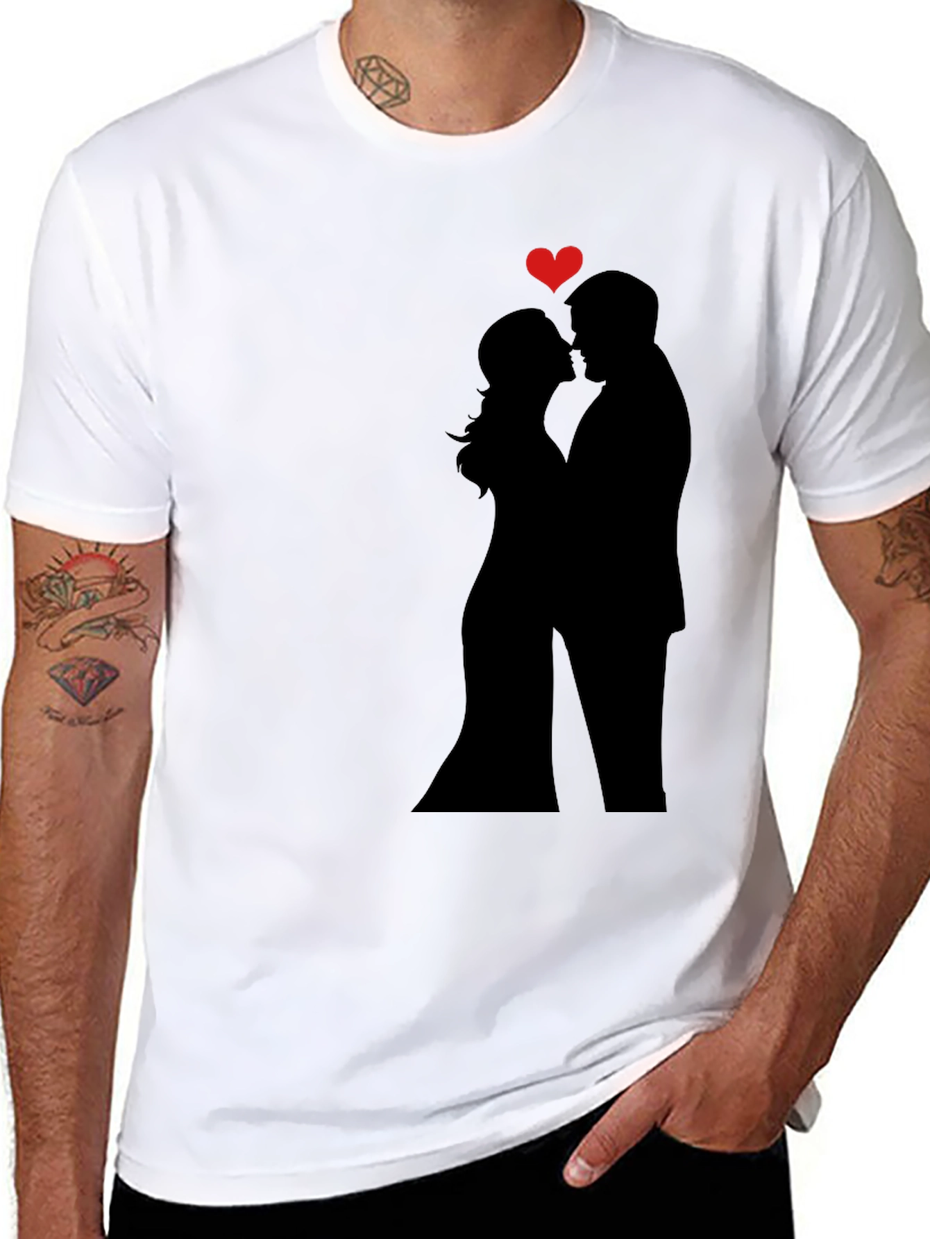 Romantic Couple Silhouette Tee - Black