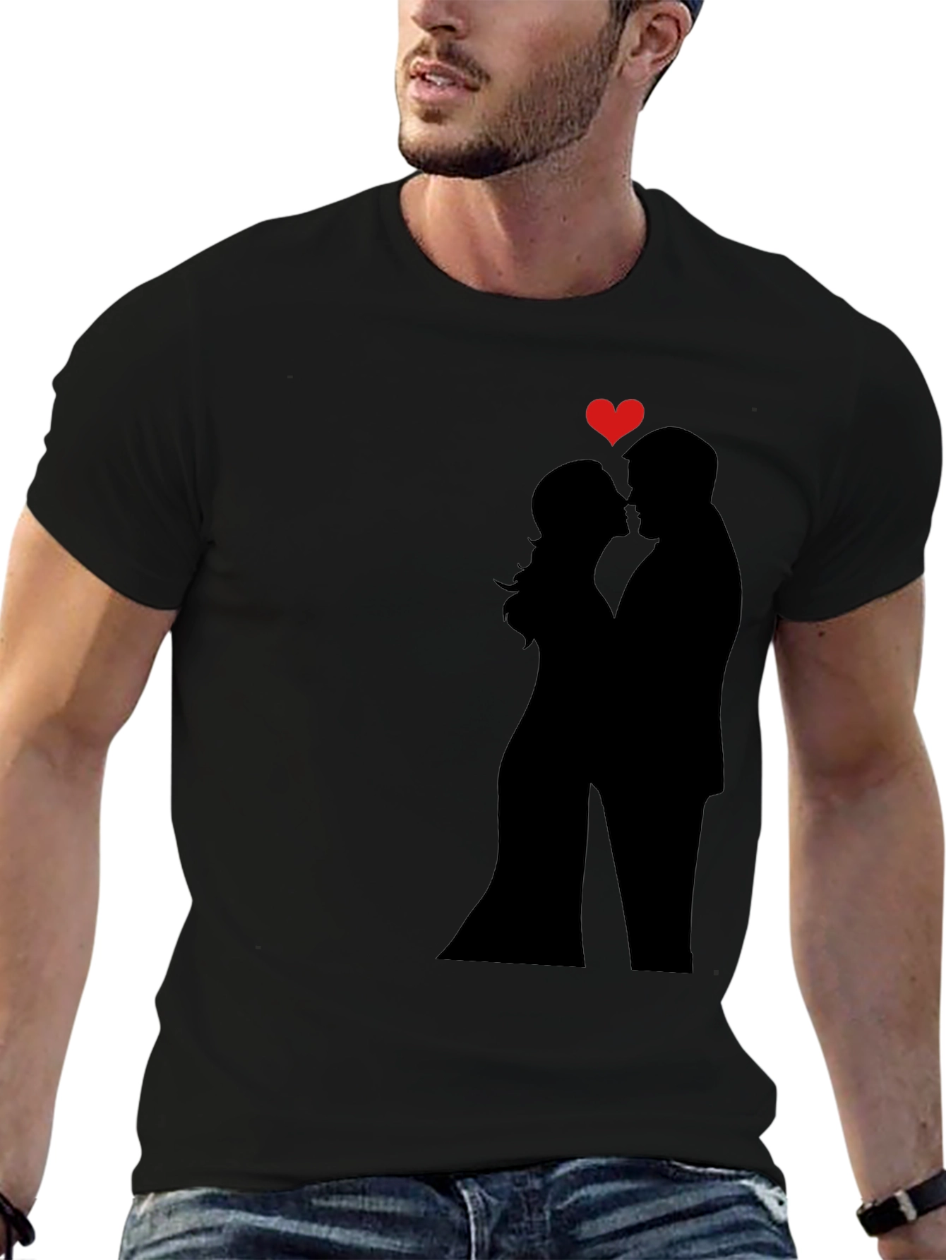 Romantic Couple Silhouette Tee - Black