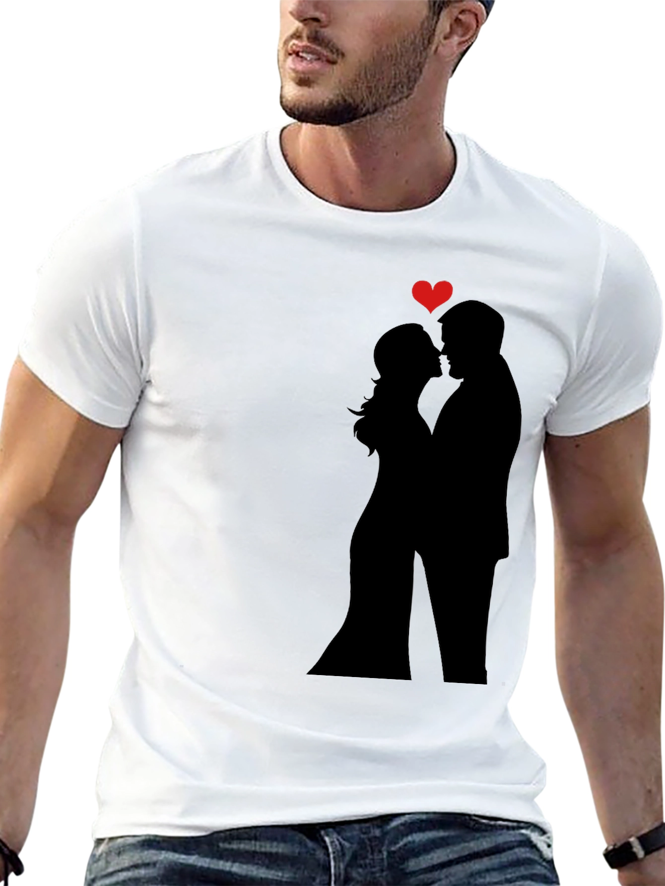 Romantic Couple Silhouette Tee - Black