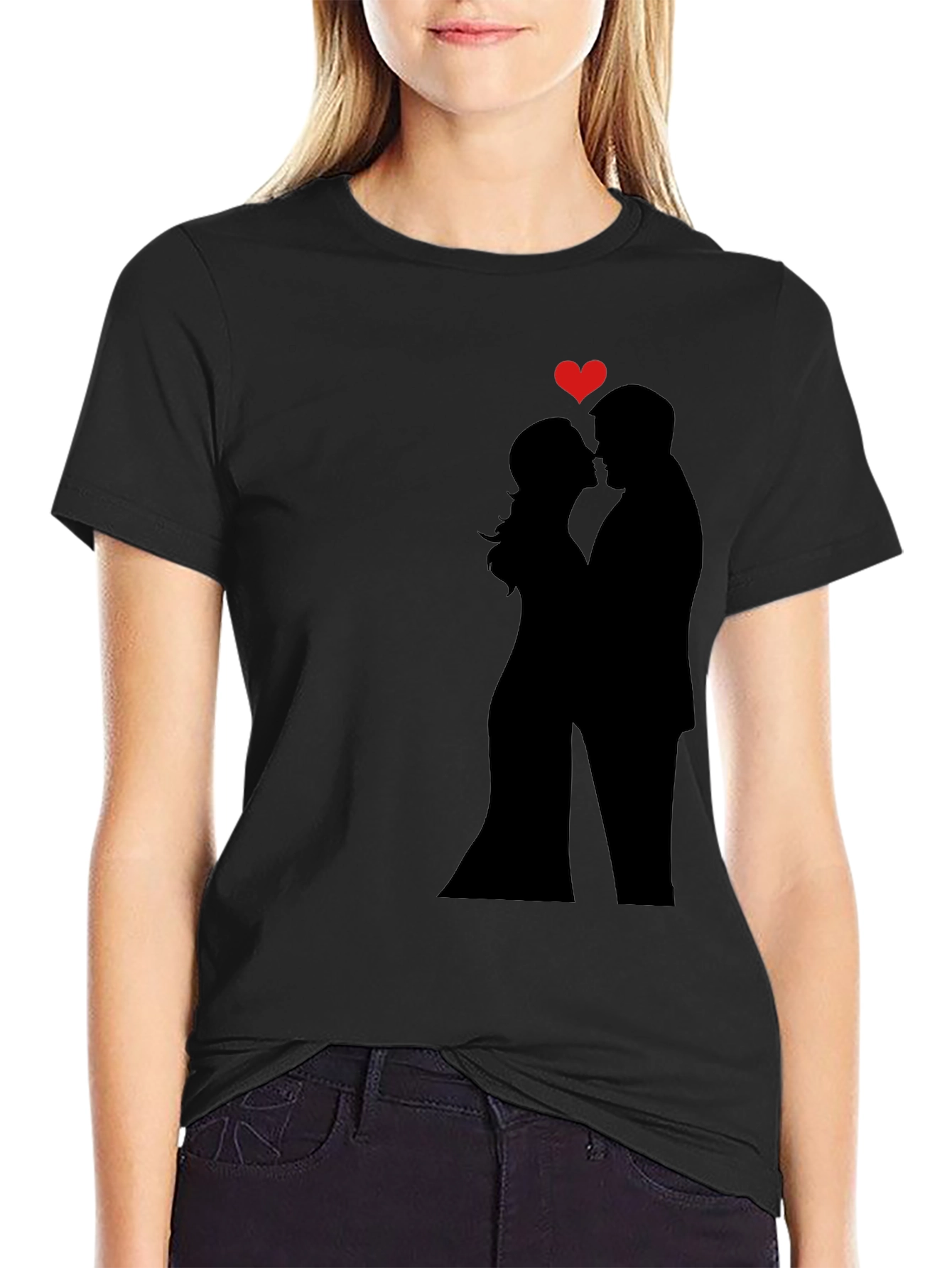 Romantic Couple Silhouette Tee - Black