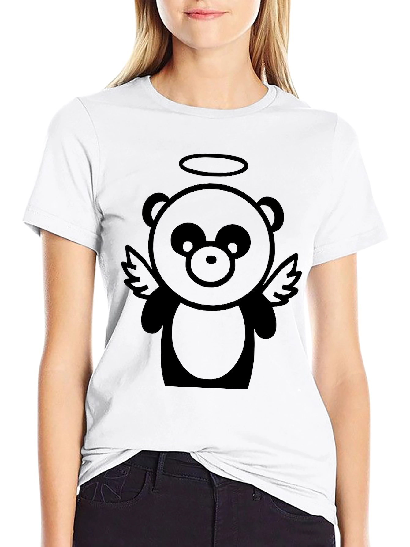 Angel Bear Graphic T-Shirt - Black Casual Tee