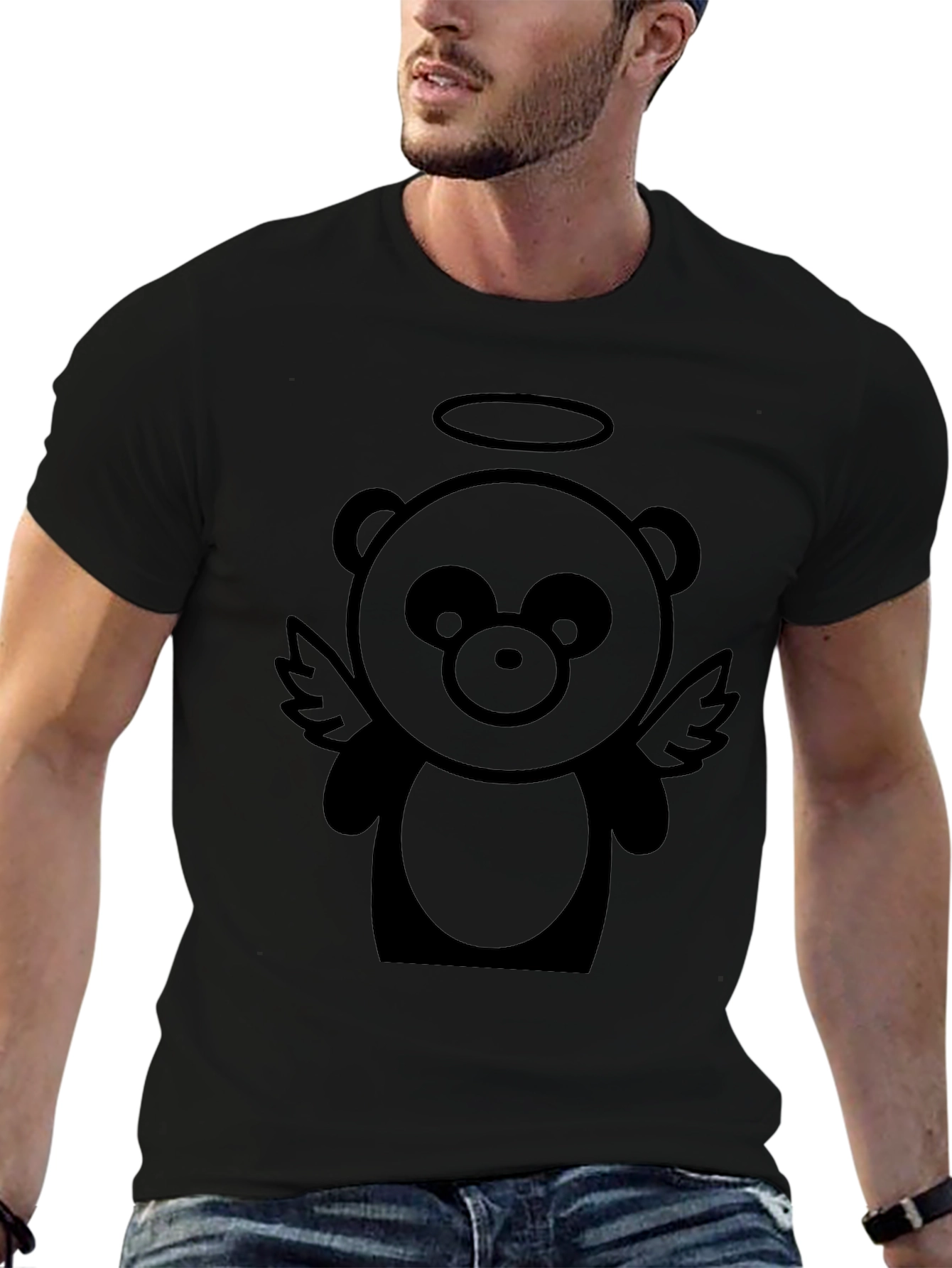 Angel Bear Graphic T-Shirt - Black Casual Tee
