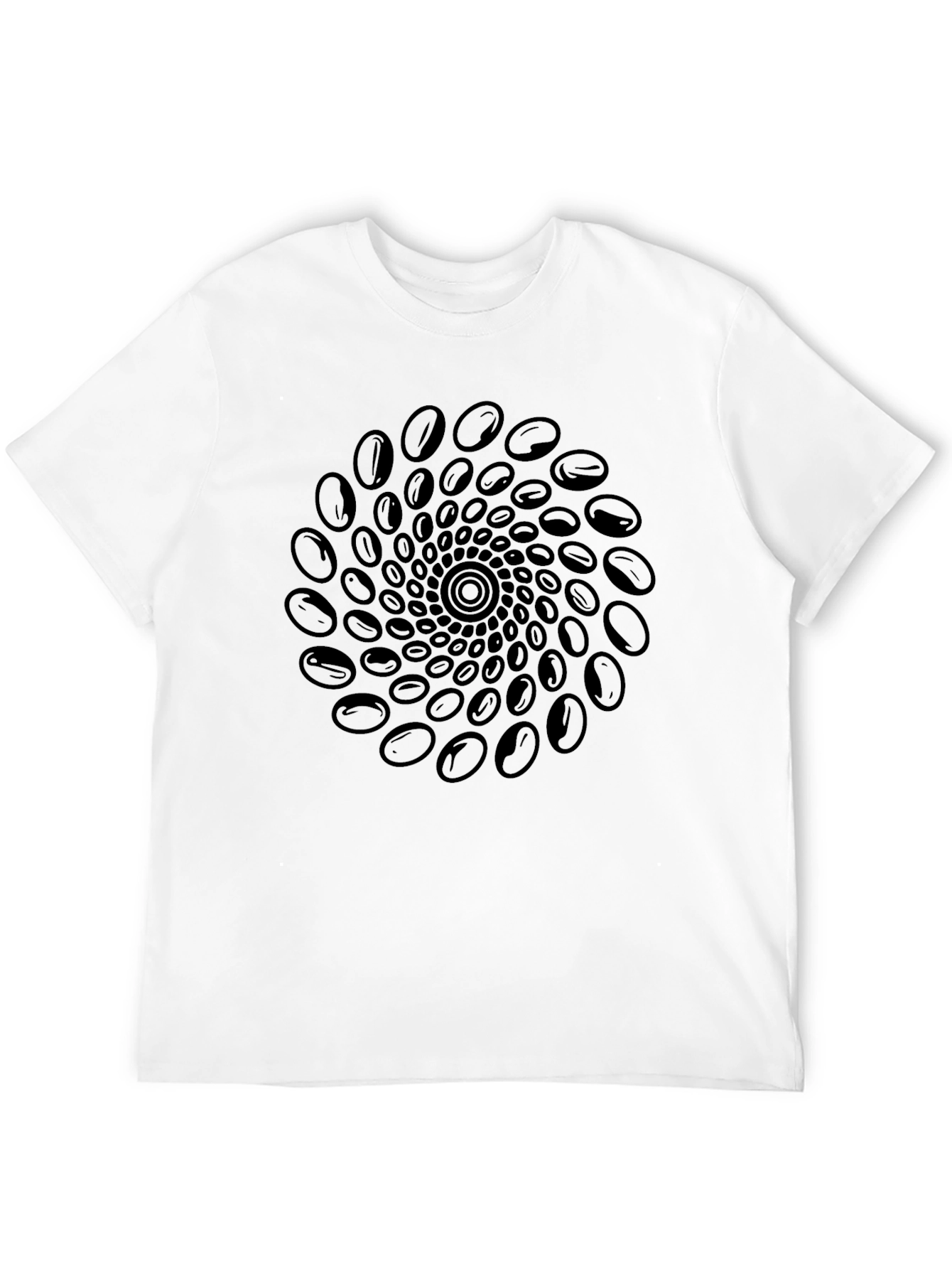 Abstract Coffee Bean Swirl Graphic Black T-Shirt