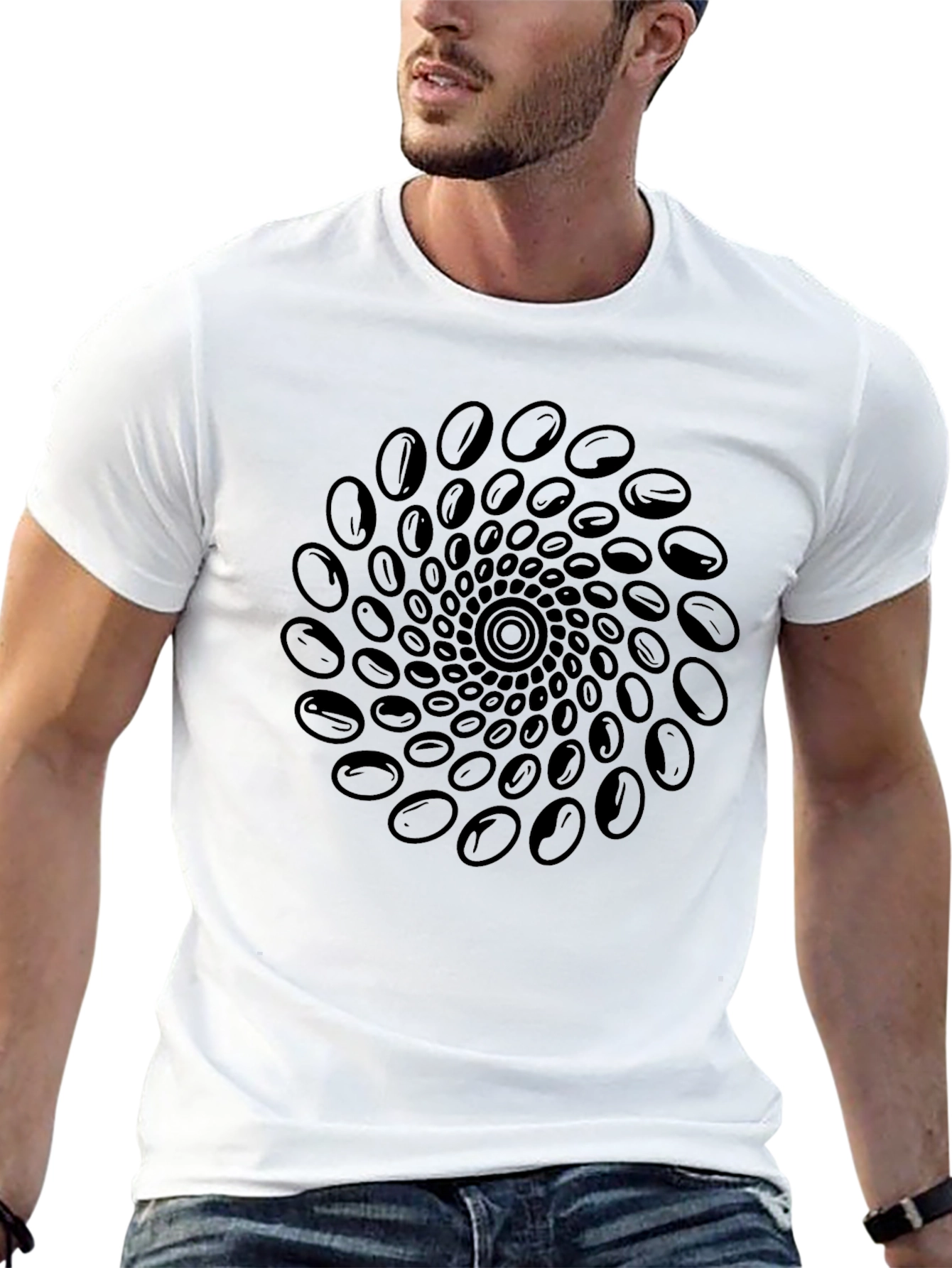Abstract Coffee Bean Swirl Graphic Black T-Shirt