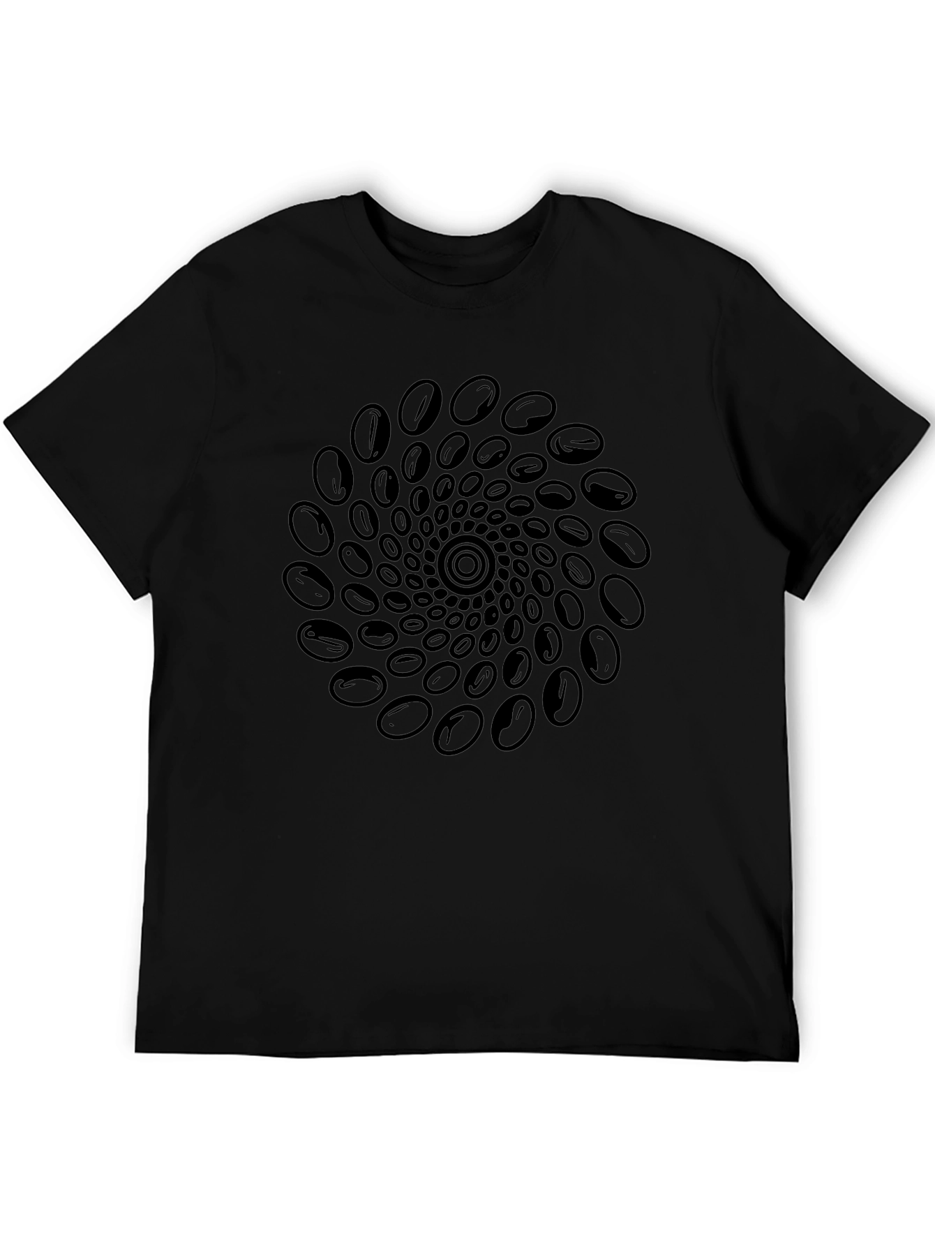 Abstract Coffee Bean Swirl Graphic Black T-Shirt