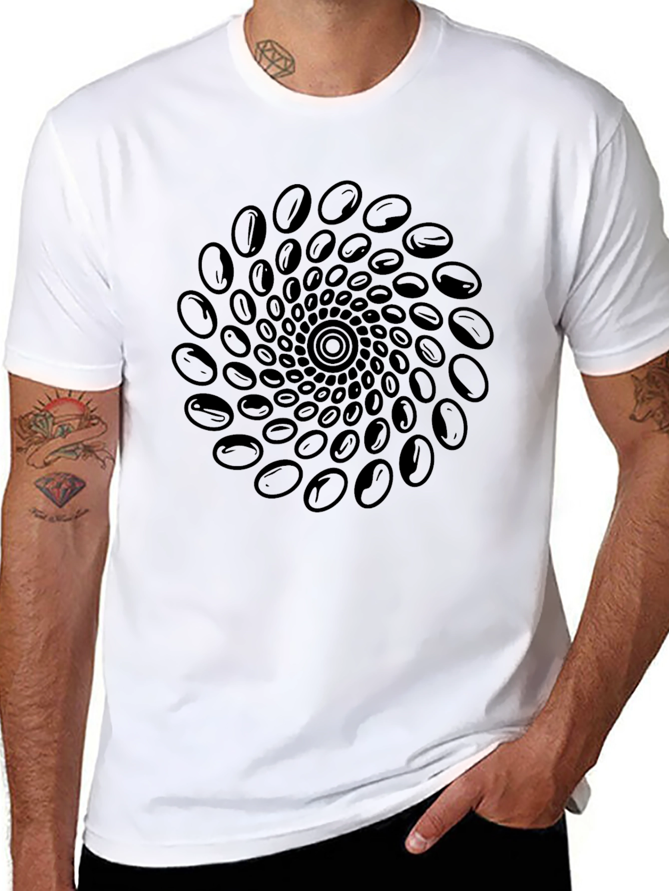 Abstract Coffee Bean Swirl Graphic Black T-Shirt