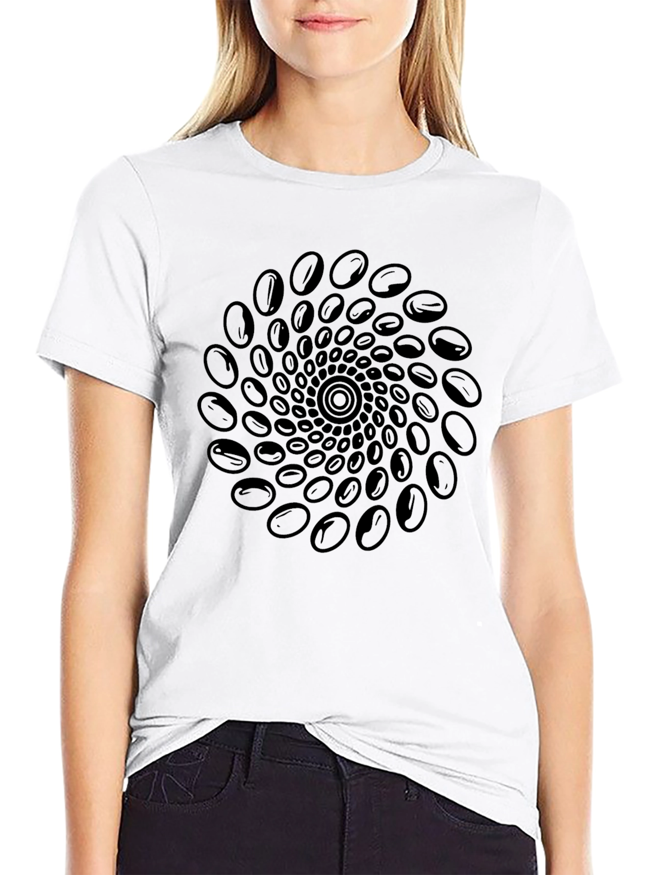 Abstract Coffee Bean Swirl Graphic Black T-Shirt