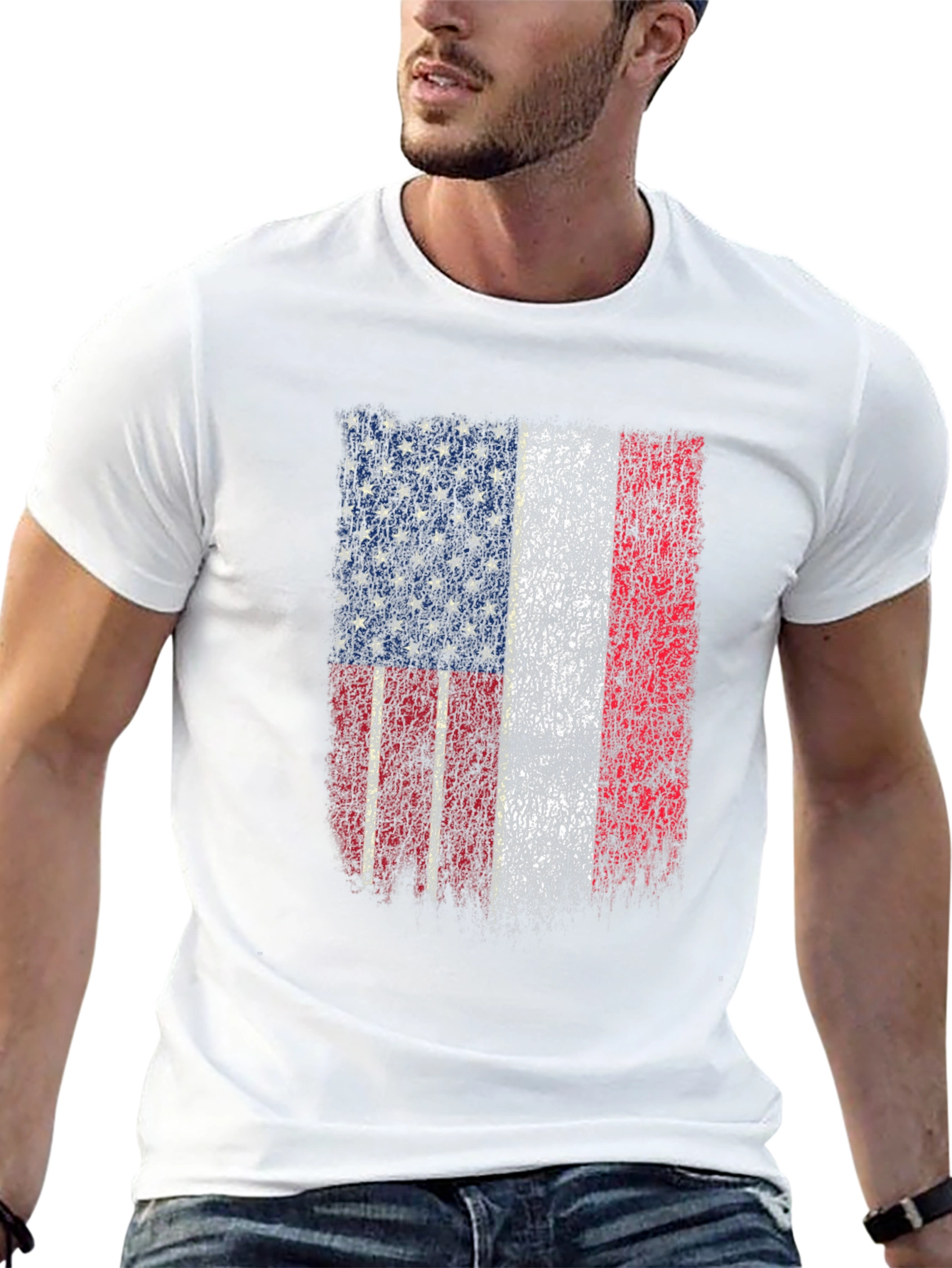 American France Flag Distressed Graphic Tee