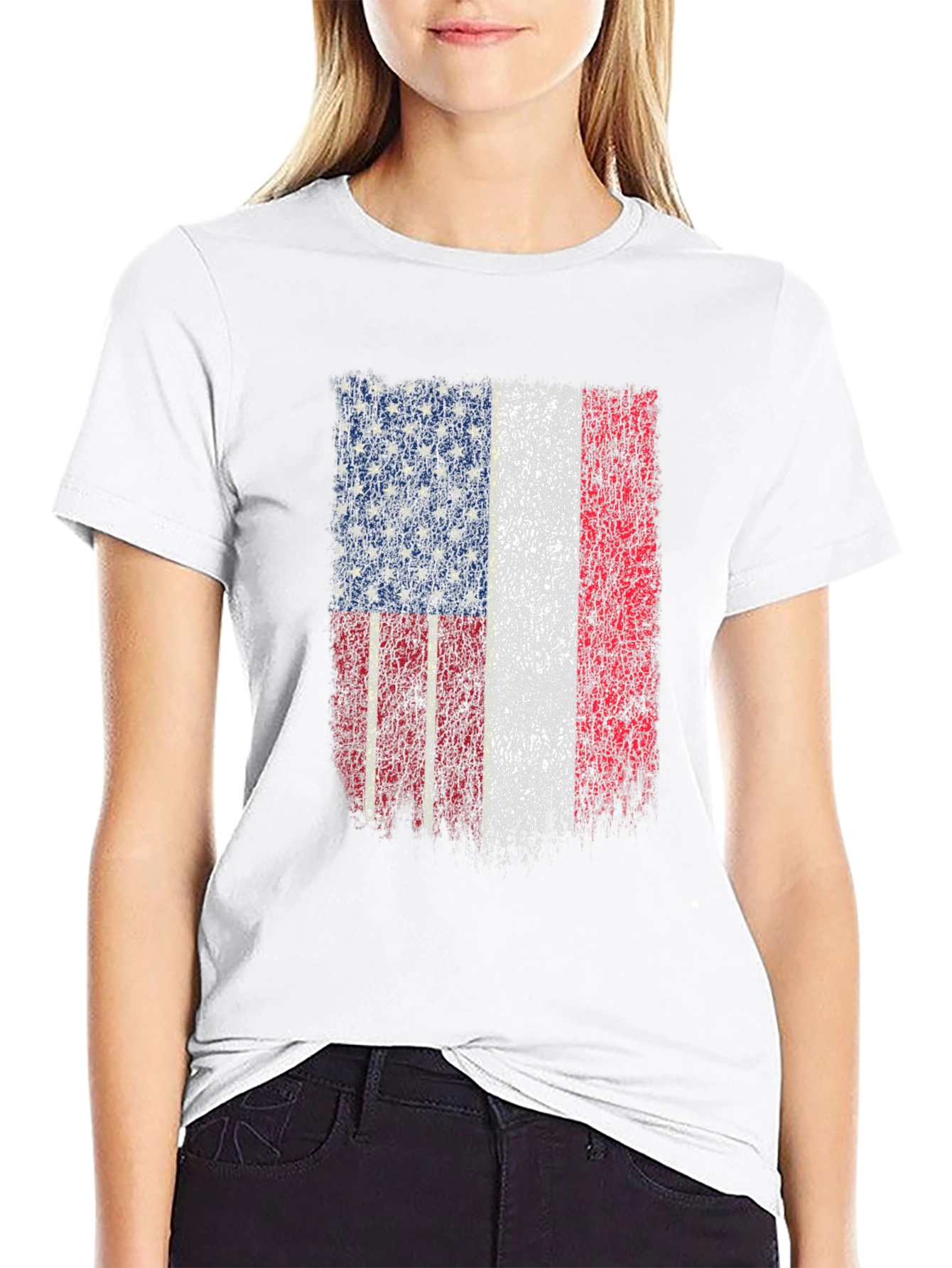 American France Flag Distressed Graphic Tee