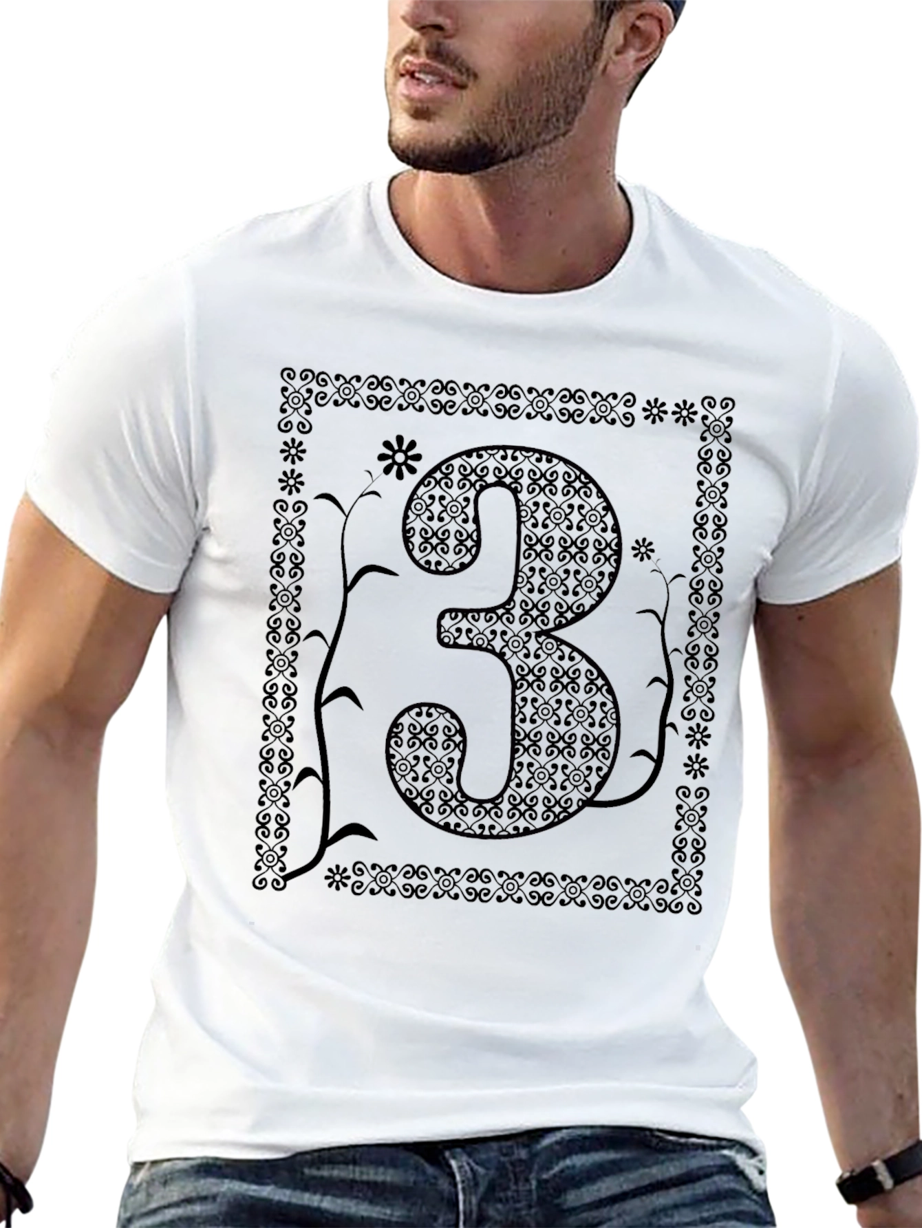 Abstract Number 3 Graphic T-Shirt - Black