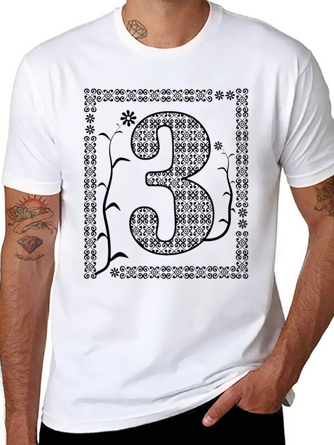 Abstract Number 3 Graphic T-Shirt - Black