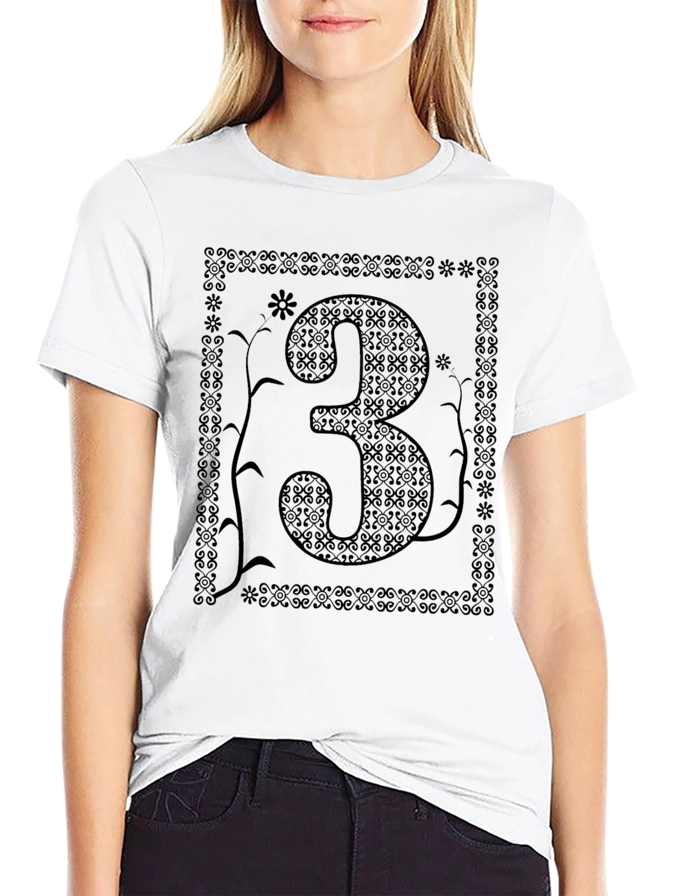 Abstract Number 3 Graphic T-Shirt - Black