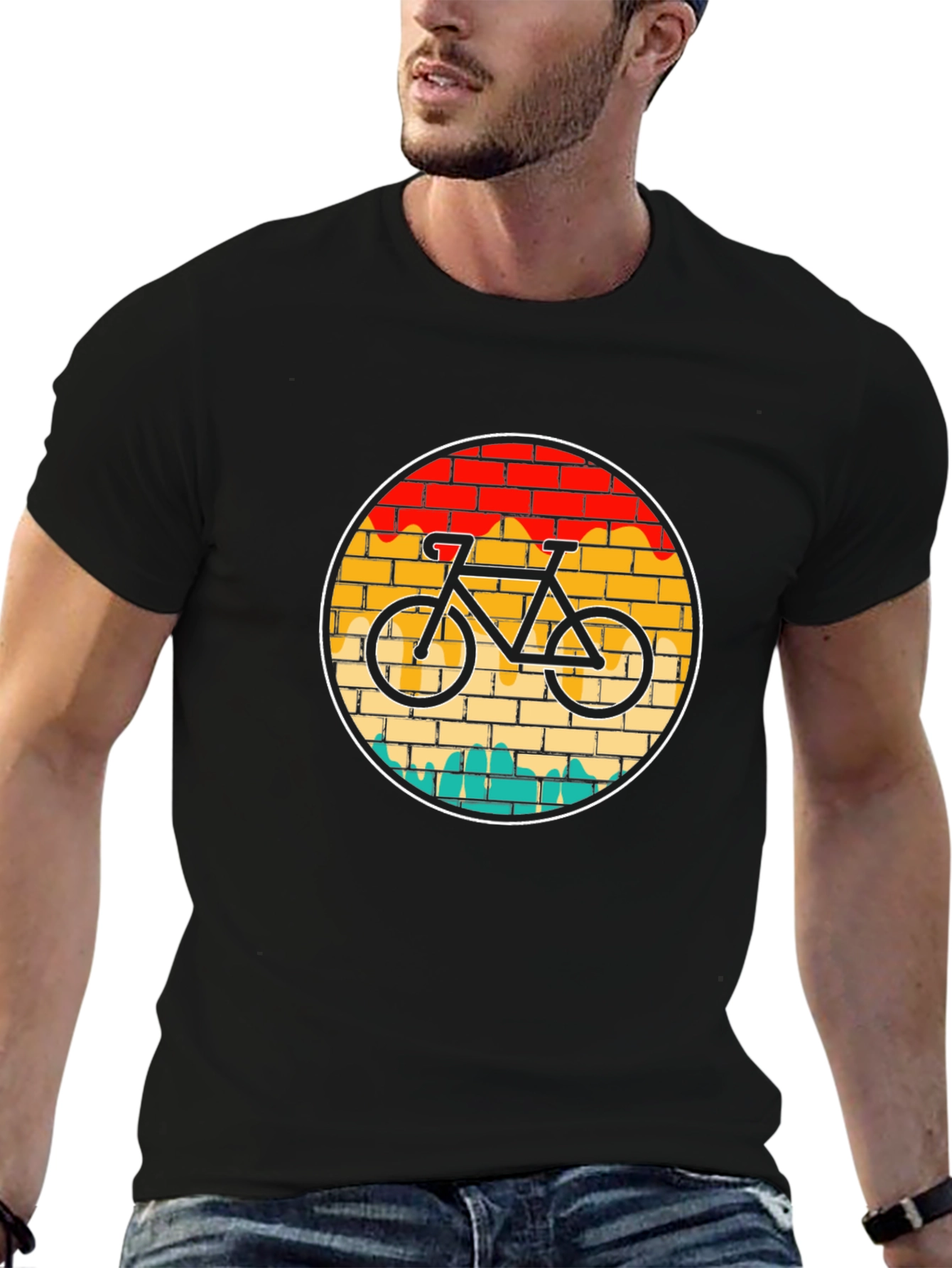 Retro Bike T-Shirt - Brick Wall Design