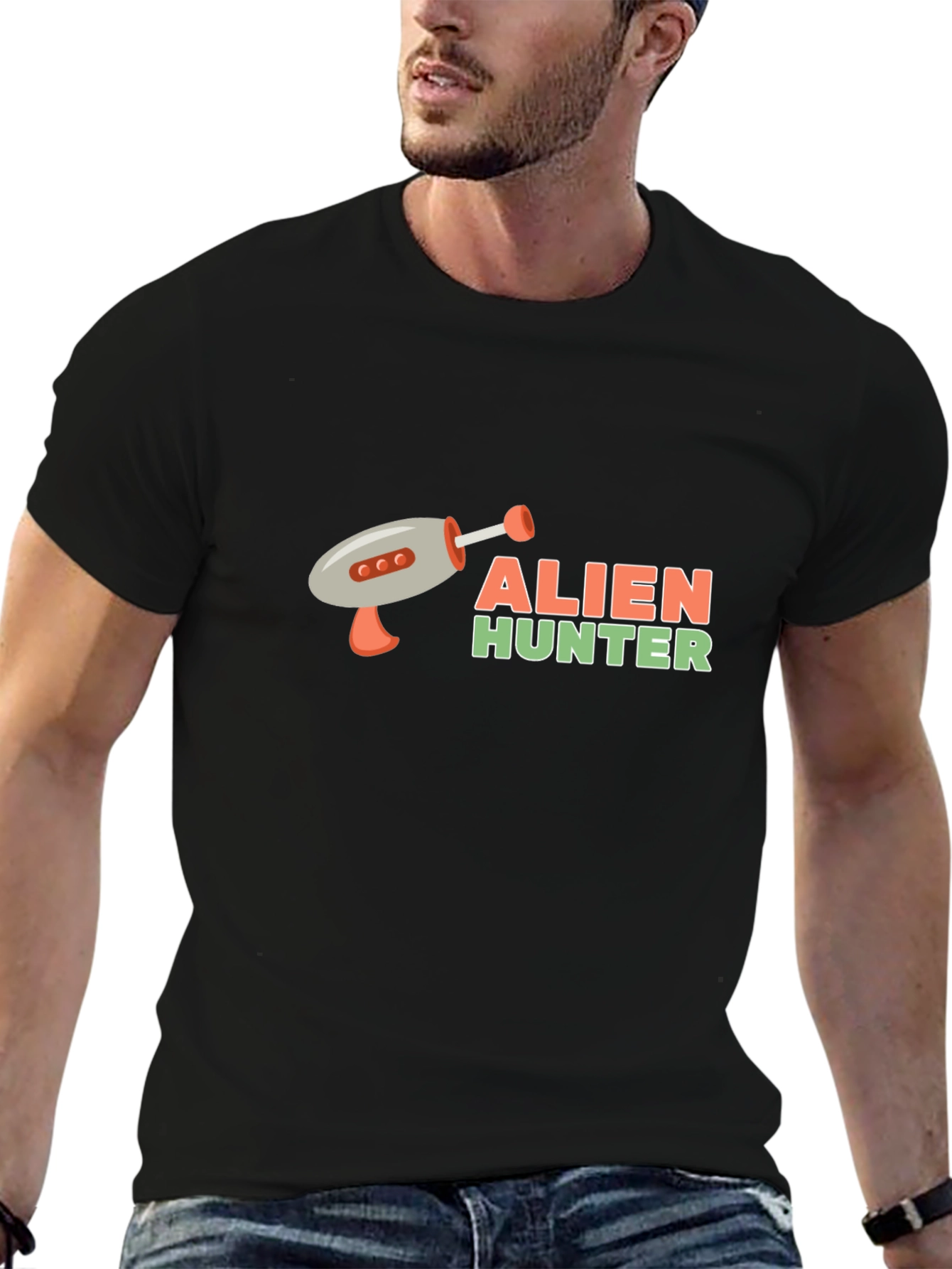 Alien Hunter Graphic Tee - Black Cotton T-Shirt