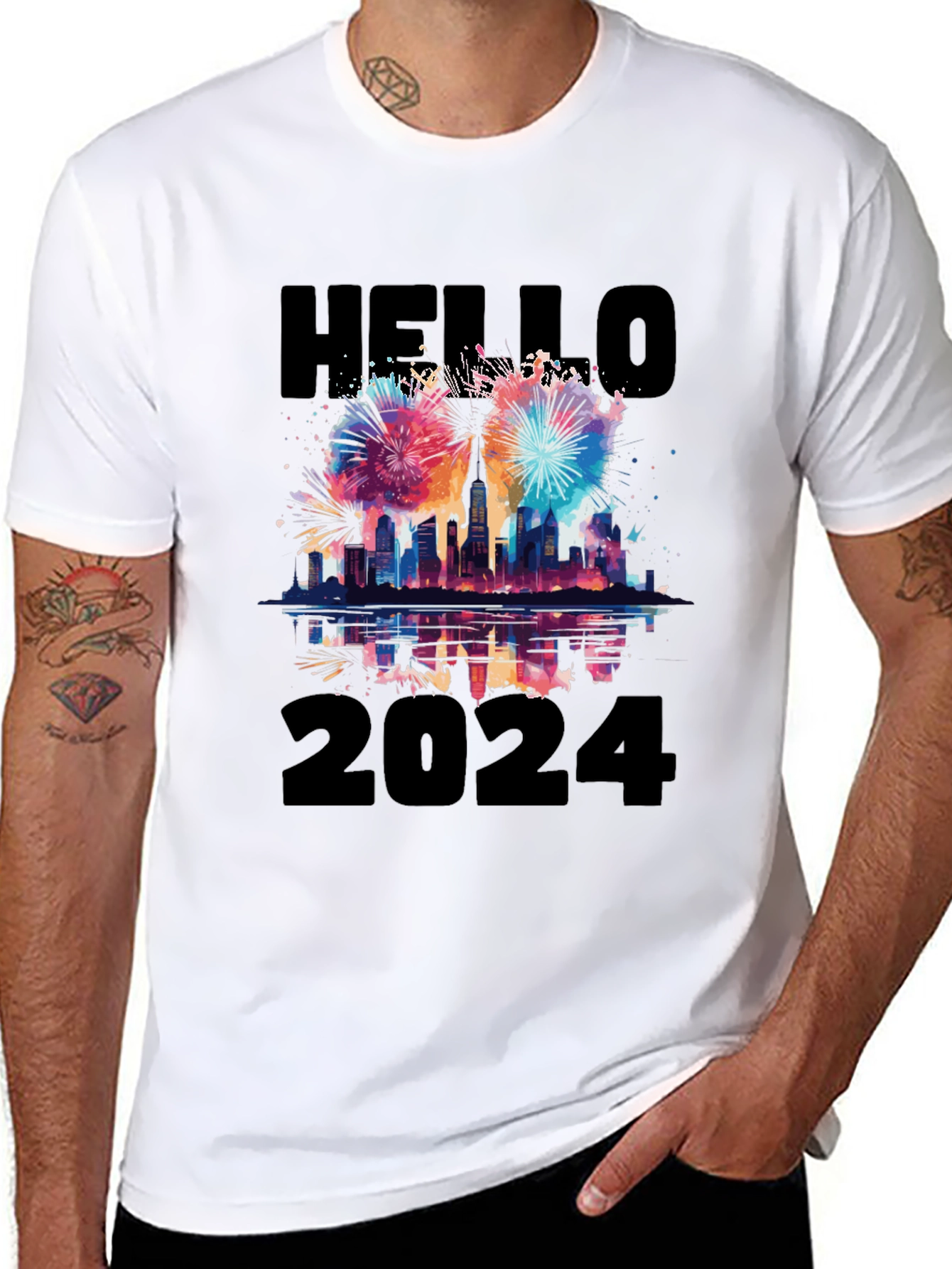 Hello 2024 T-Shirt - New Year Fireworks