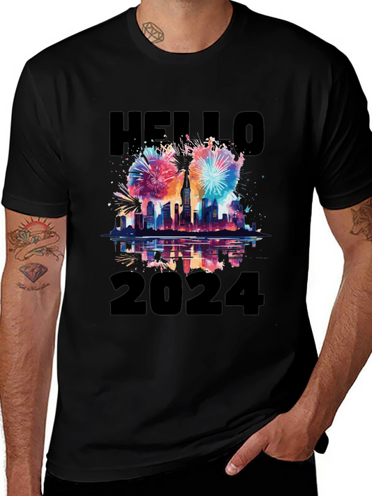 Hello 2024 T-Shirt - New Year Fireworks