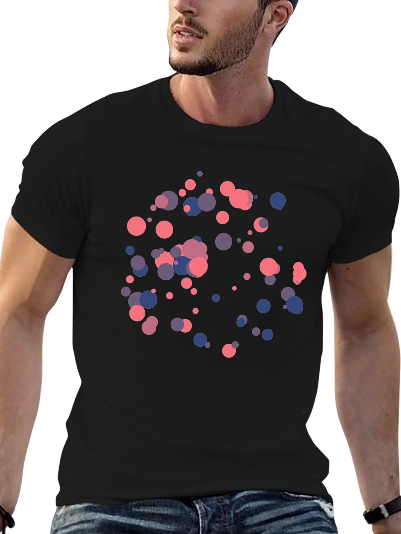 Modern Abstract Circle Pattern Black T-Shirt