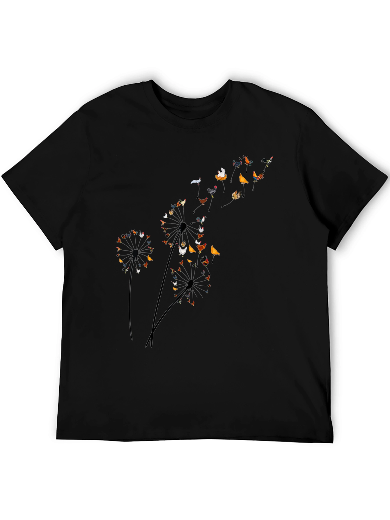Chicken Dandelion Black T-Shirt